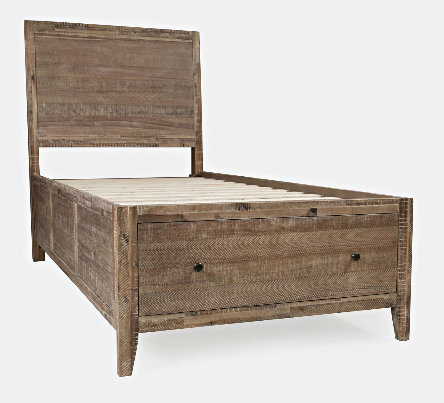 Maxton Coastal Distressed Acacia Twin Size Bed with Storage Drawers - Wash Brown