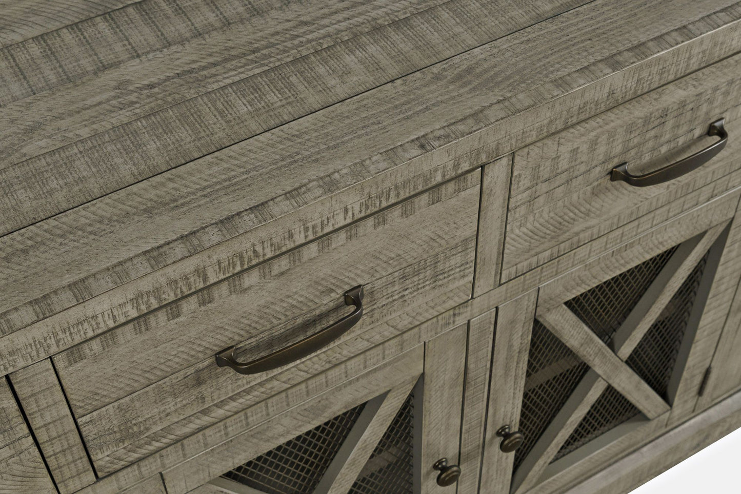 Telluride Rustic Distressed Pine Sideboard Buffet Hutch with LED Lights