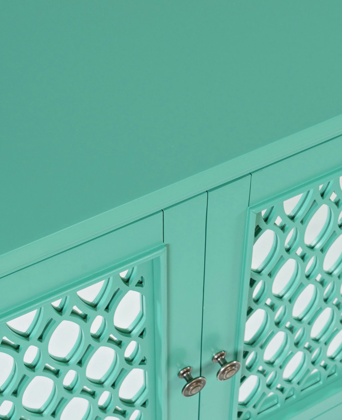 Isabella 86" Luxury Mirrored Sideboard Storage Cabinet - Aqua