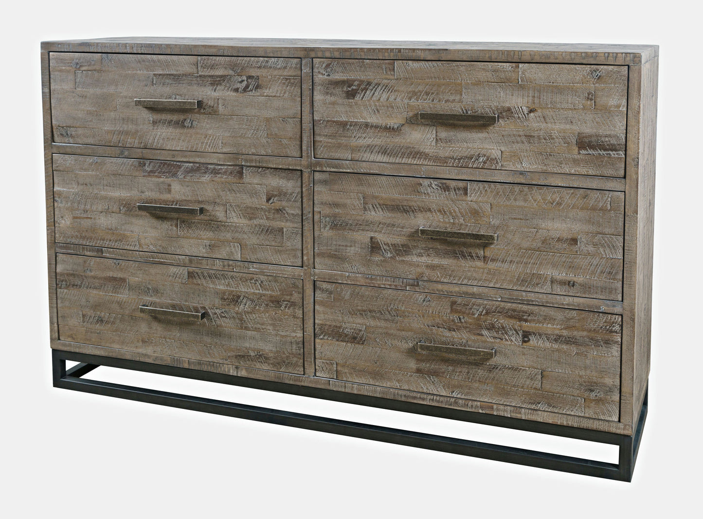 East Hampton 68" Distressed Acacia Dresser with Weathered Finish and Six Drawers