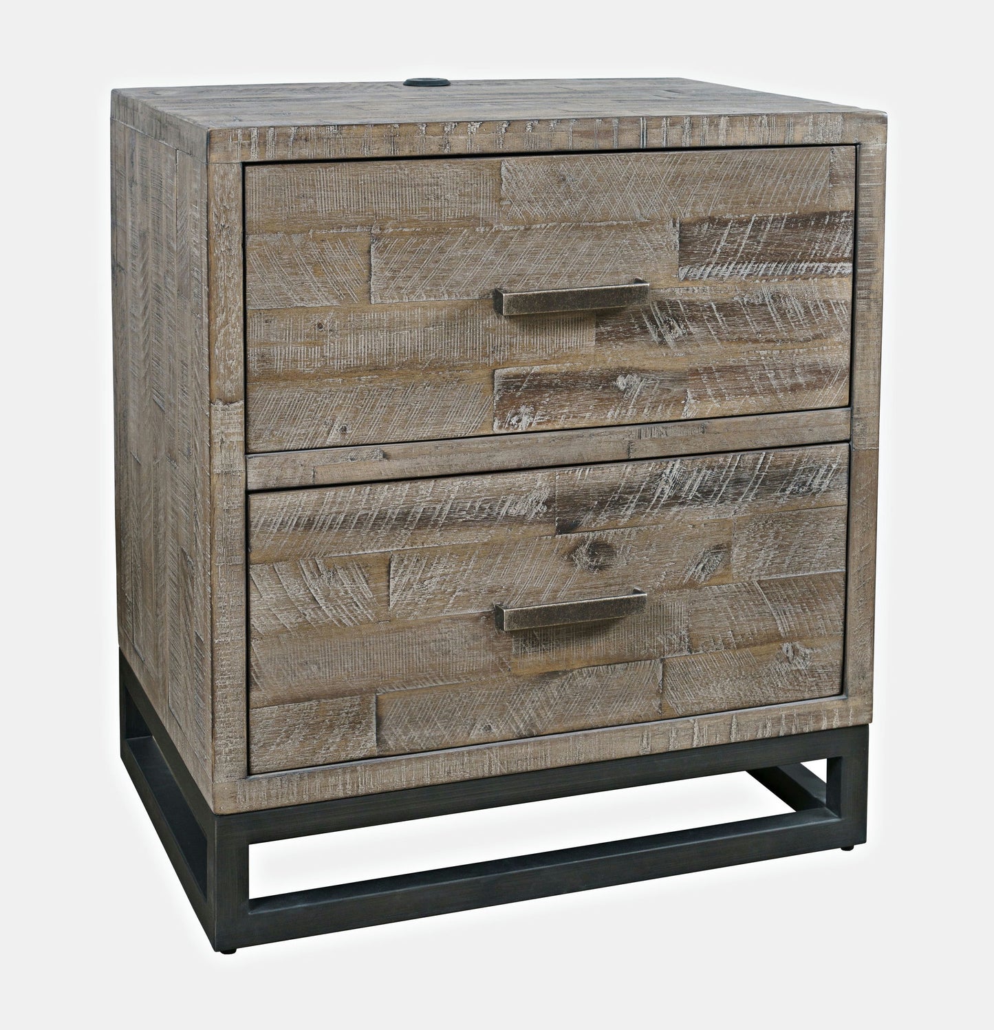 East Hampton Modern Coastal 25" Distressed Acacia Nightstand with USB Charging