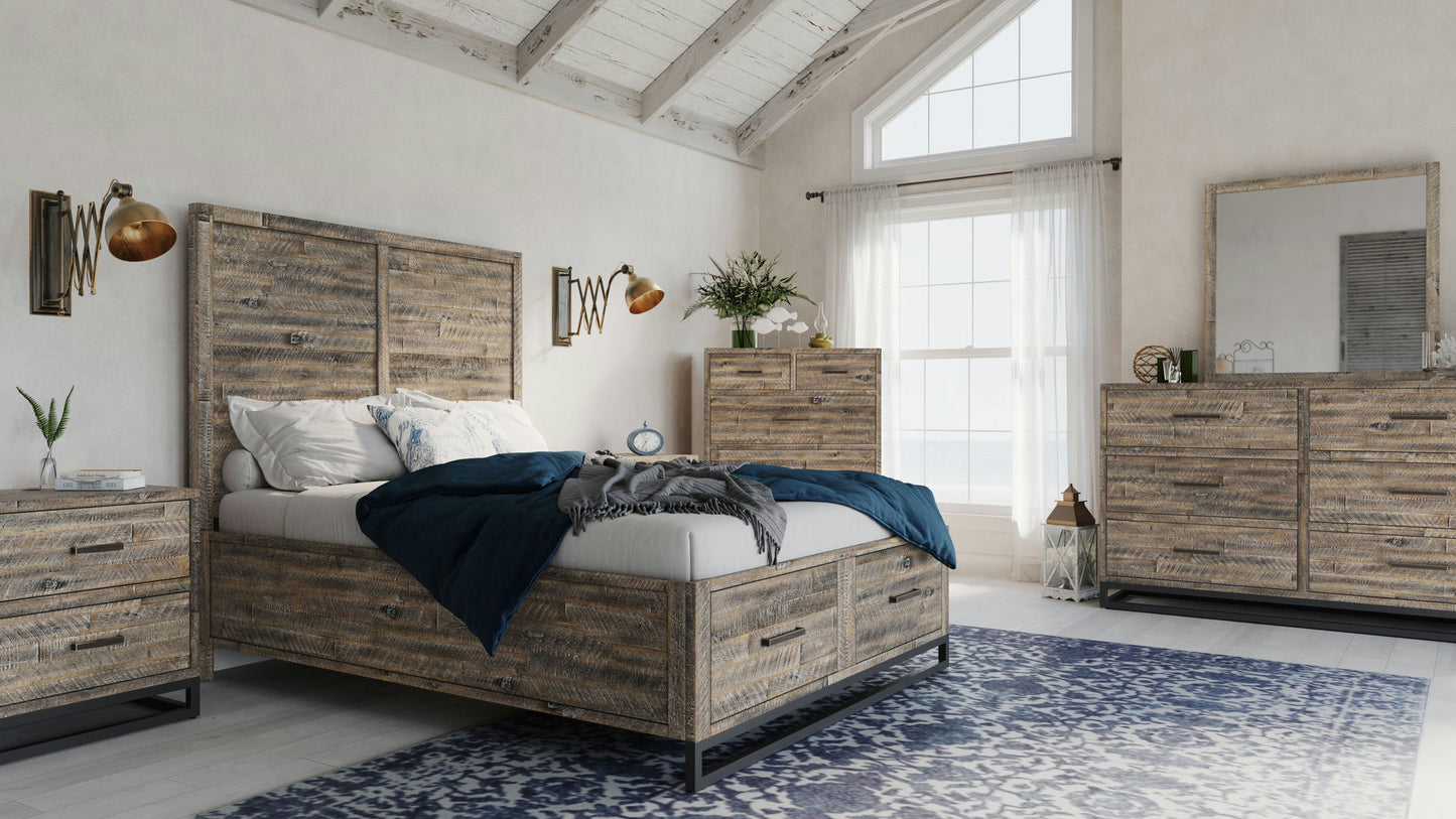 East Hampton Modern Coastal Distressed King Storage Bed with Drawers