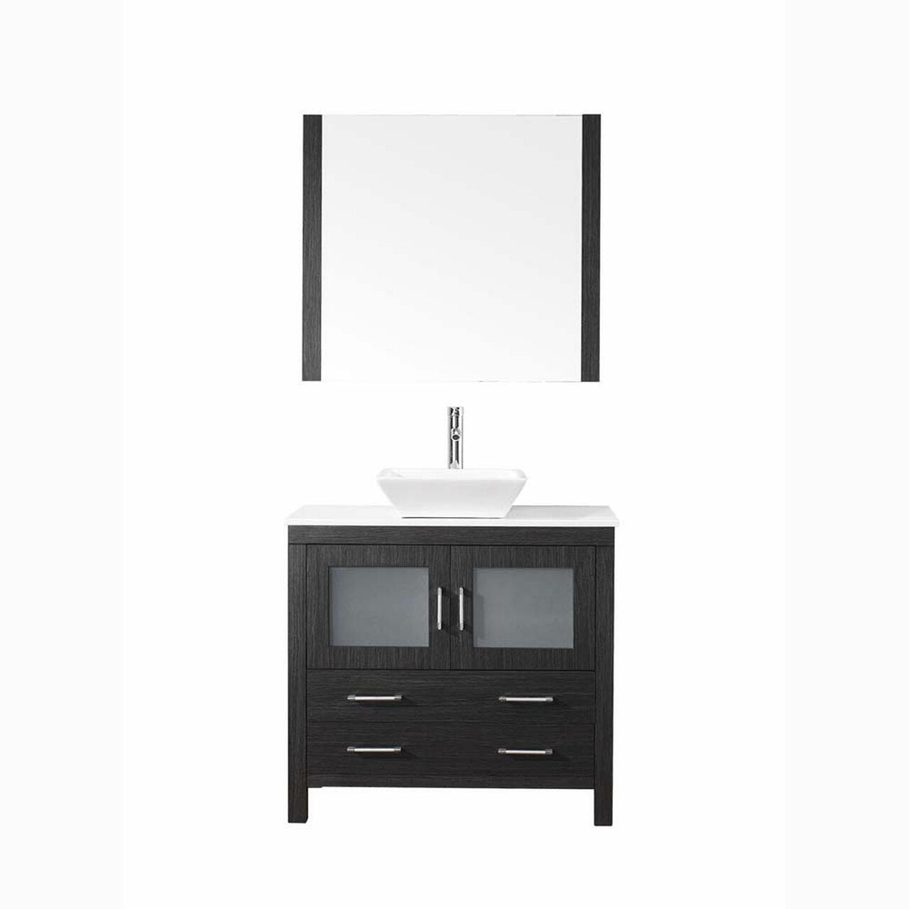 36SG Vanity Zebra Gray, Engineered Stone Top, Square Sink, Nickel Faucet, Mirror