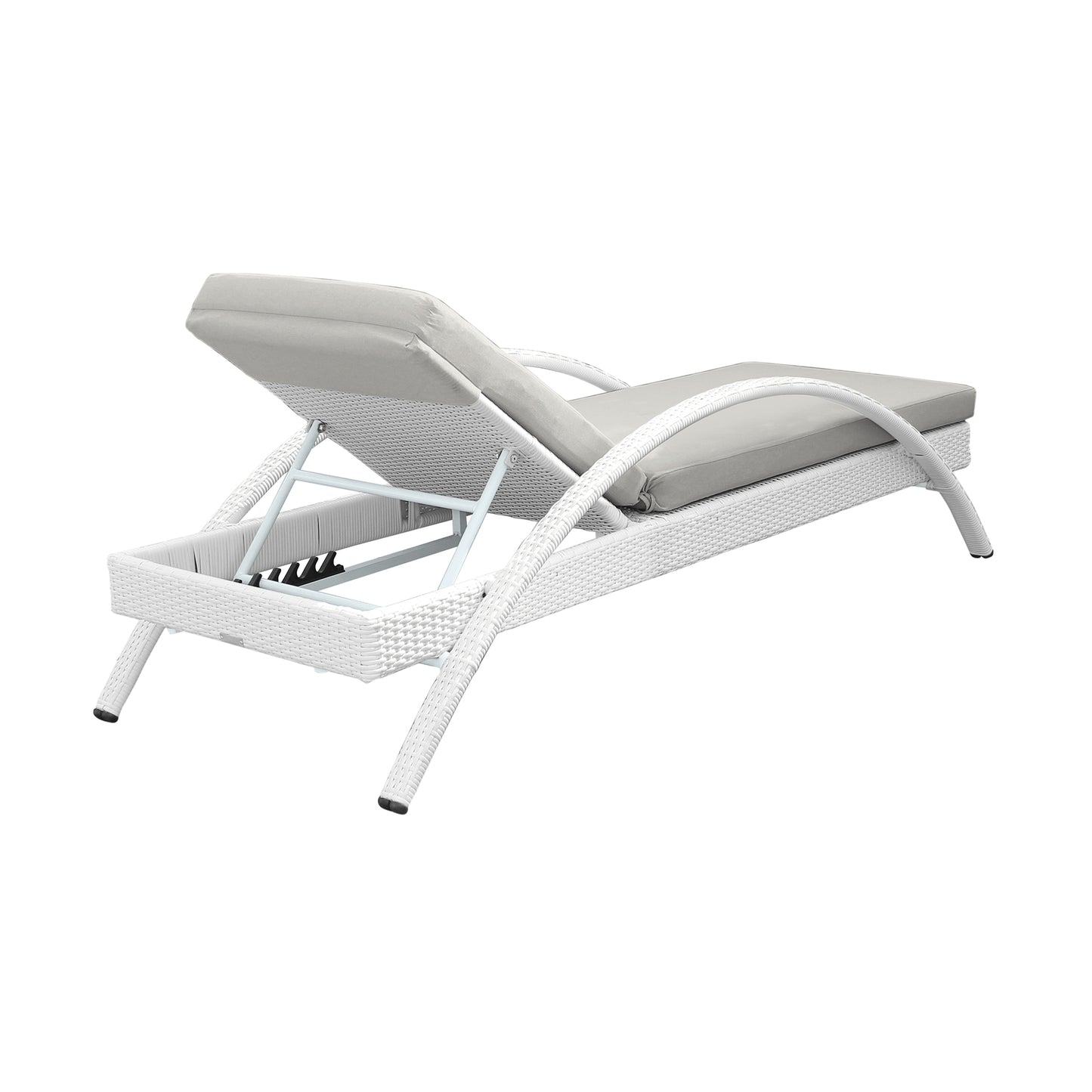 Aloha Adjustable Patio Chaise Lounge Chair in White Wicker and Grey Cushions