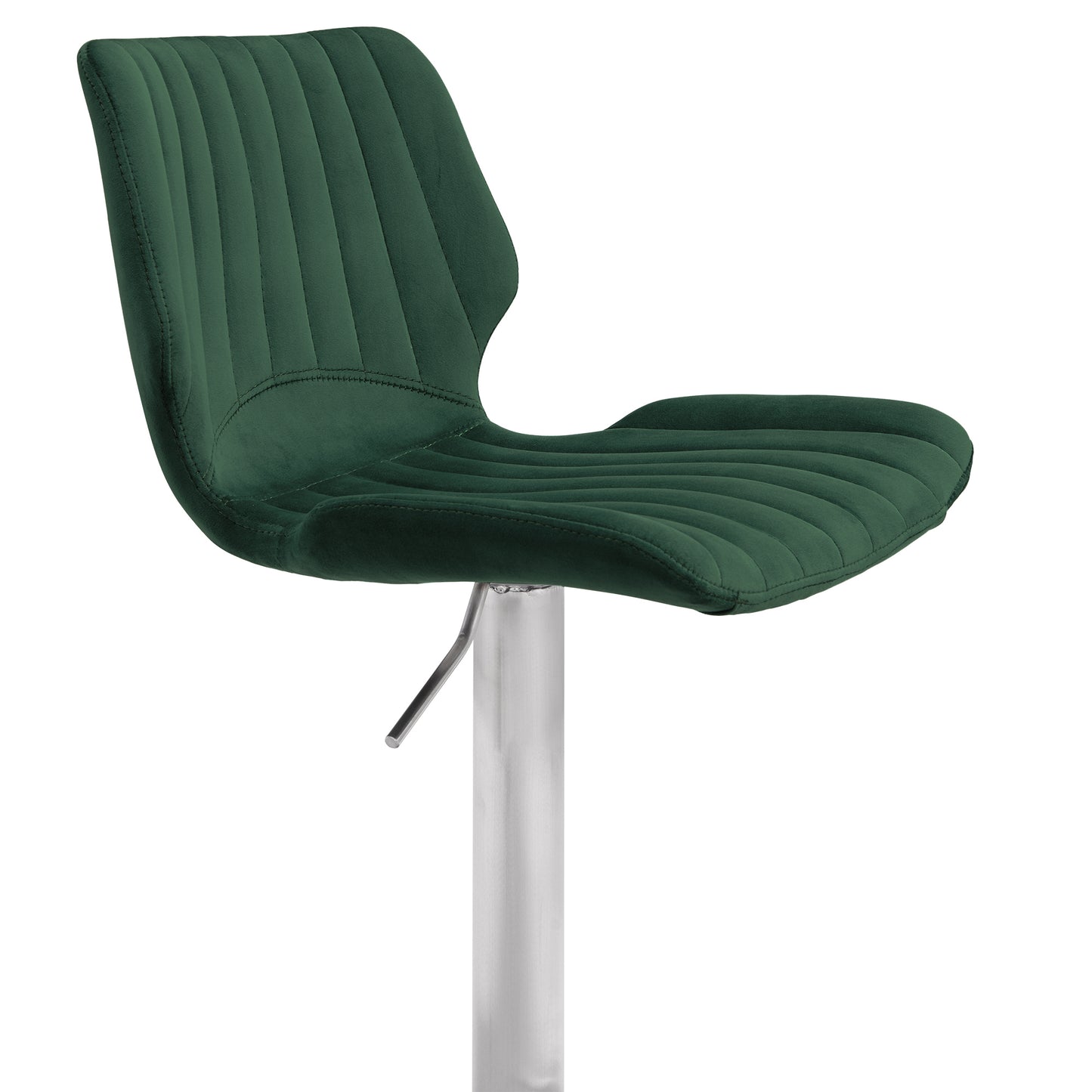 Adjustable Velvet and Brushed Stainless Steel Bar and Counter Stool in Green