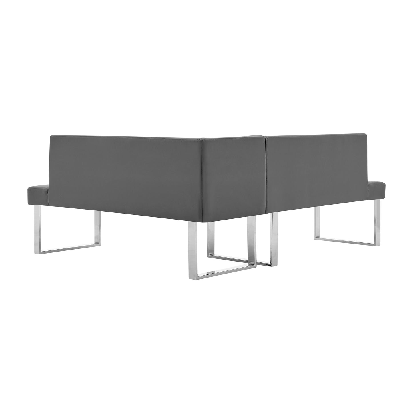 Amanda Nook Corner Dining Bench in Gray Faux Leather and Chrome Finish