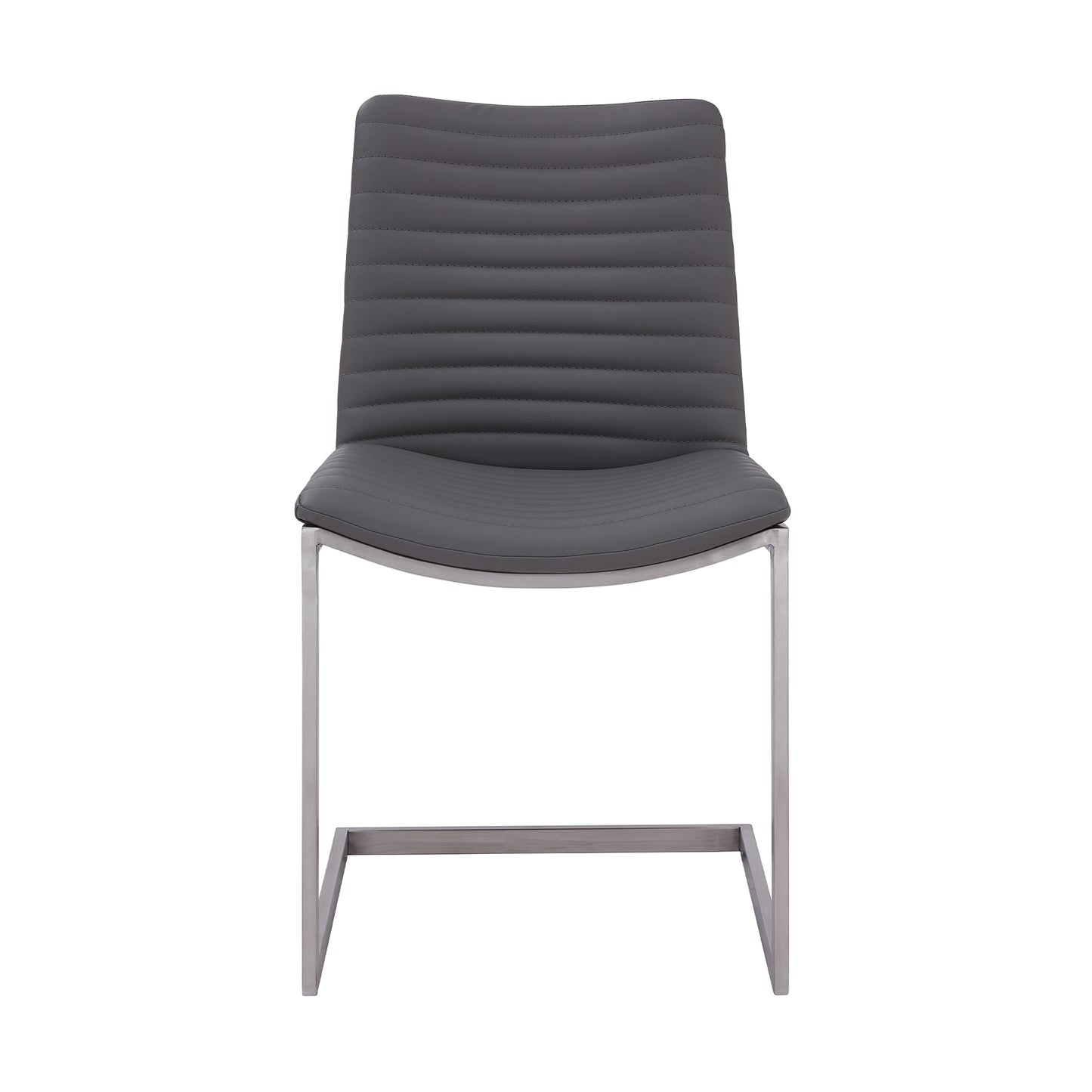 Dining Chair in Brushed Stainless Steel Finish and Gray Faux Leather - Set of 2