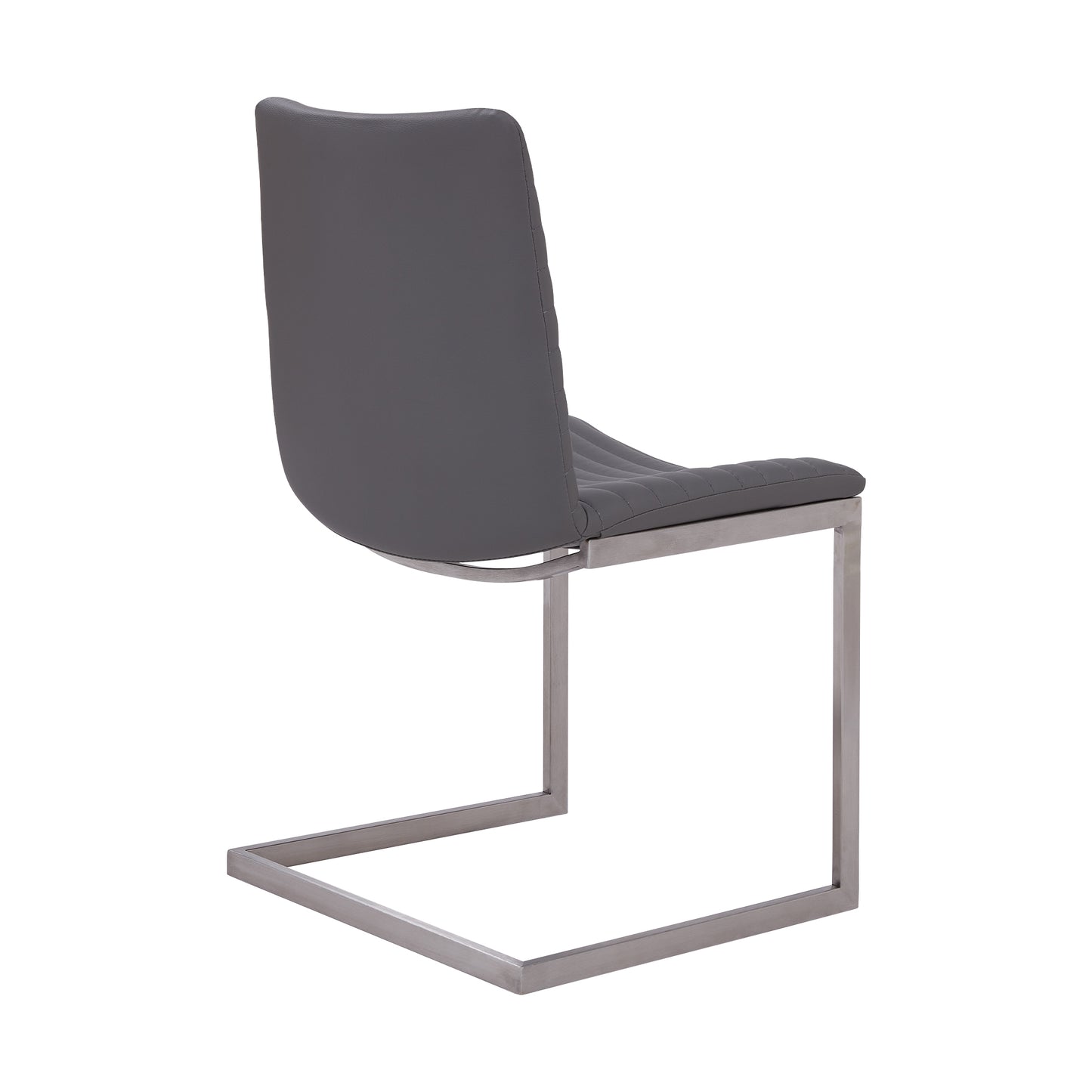 Dining Chair in Brushed Stainless Steel Finish and Gray Faux Leather - Set of 2