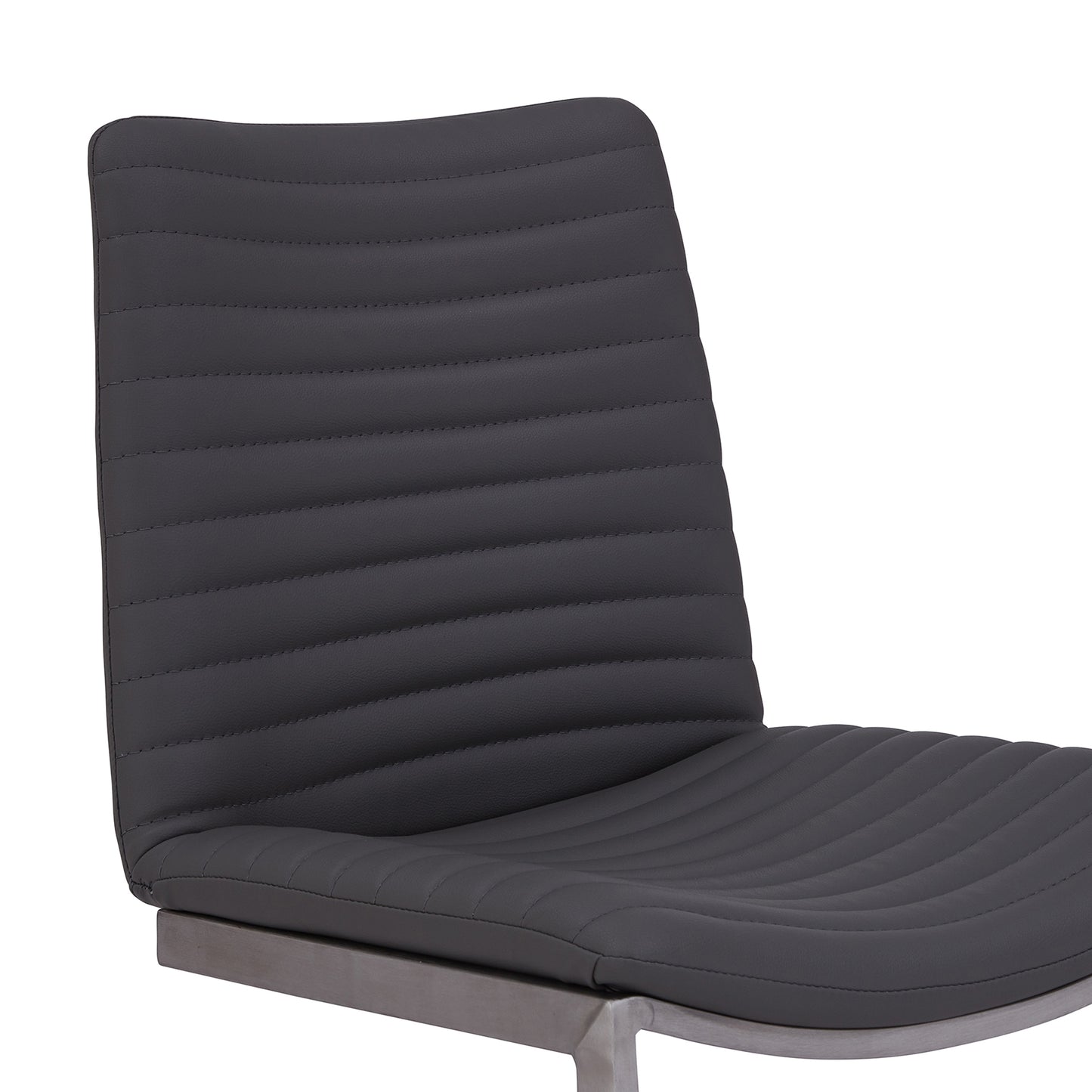 Dining Chair in Brushed Stainless Steel Finish and Gray Faux Leather - Set of 2