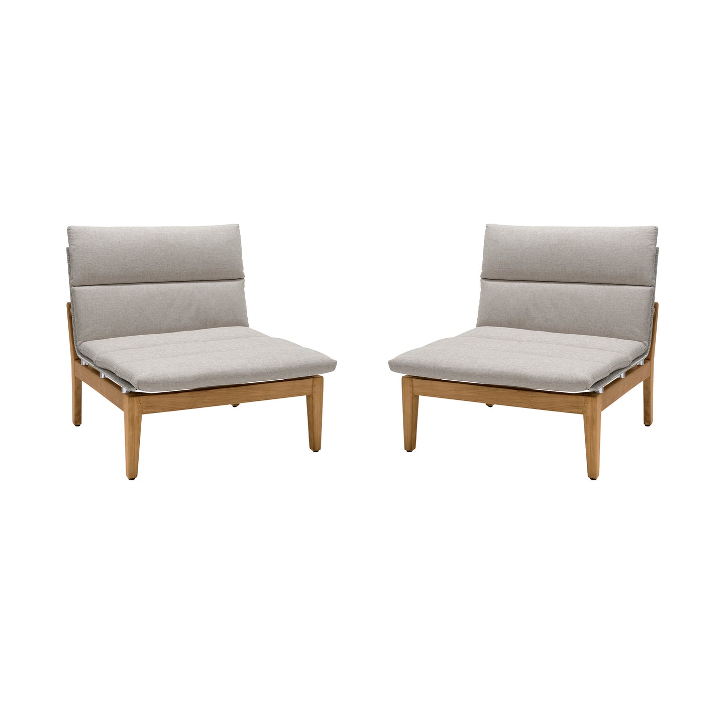 Arno Outdoor Modular Teak Wood Lounge Chair with Beige Olefin - Set of 2