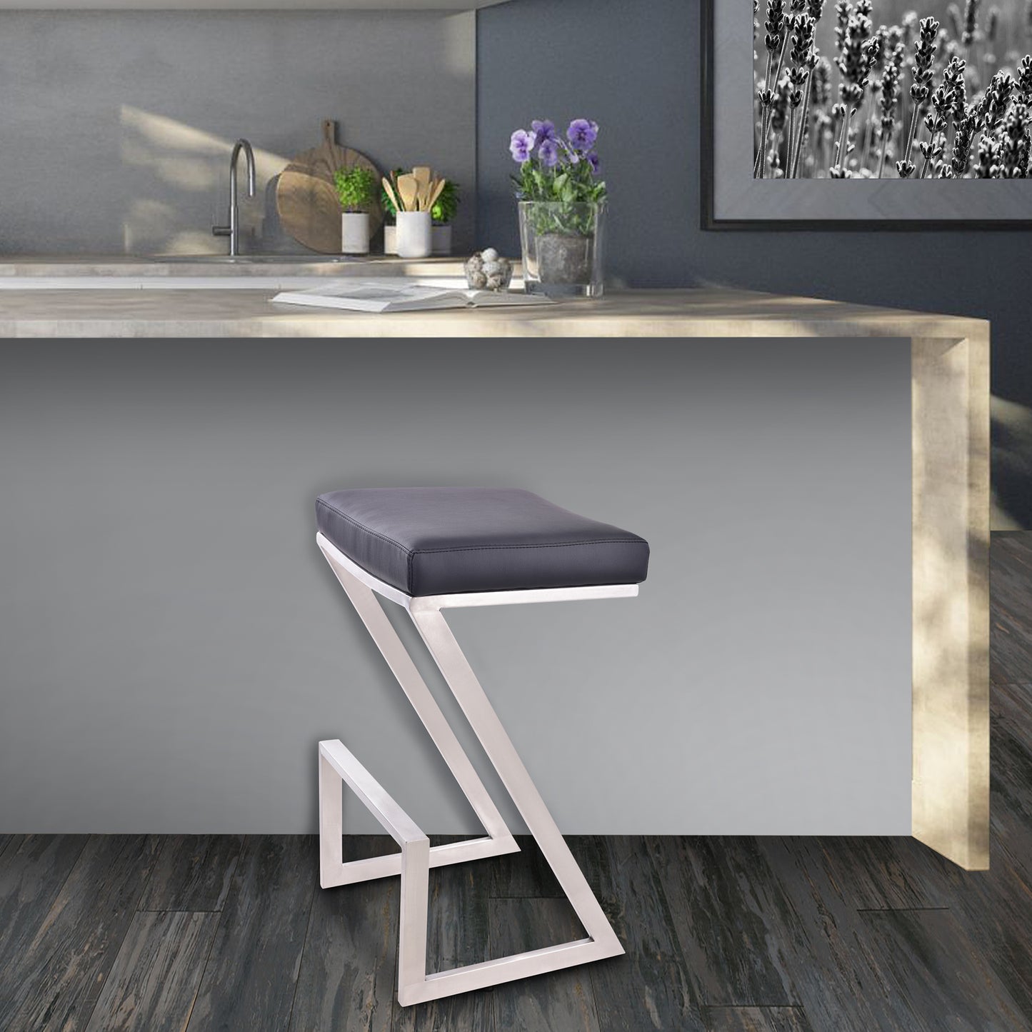 Atlantis 30" Bar Height Backless Black Faux Leather Bar Stool