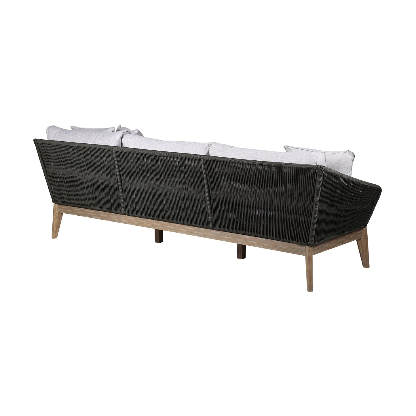 Athos Indoor 3 Seater Sofa in Light Eucalyptus Wood with Latte and Grey Cushions