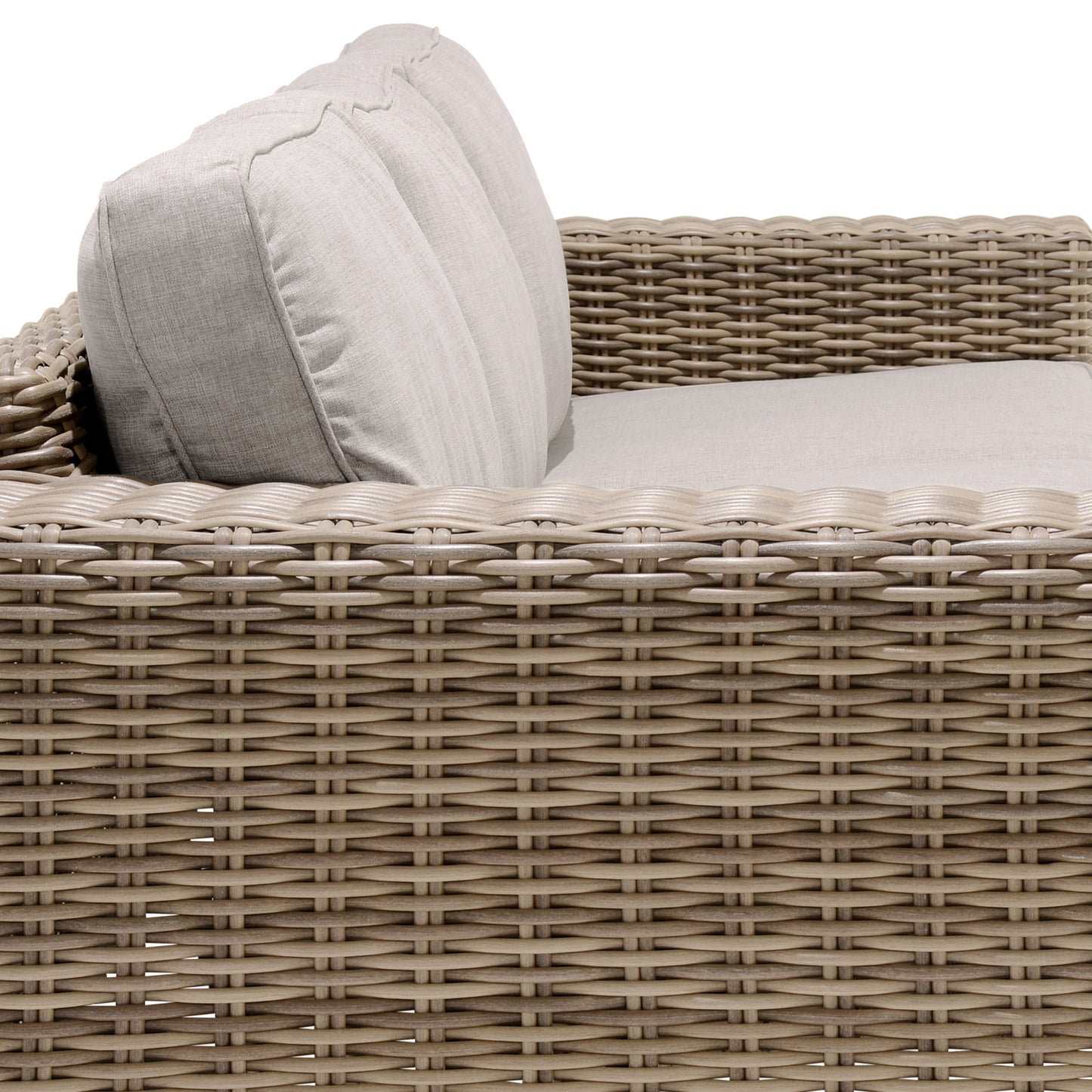 Bahamas Outdoor Wicker & Teak Wood Sofa with Beige Olefin