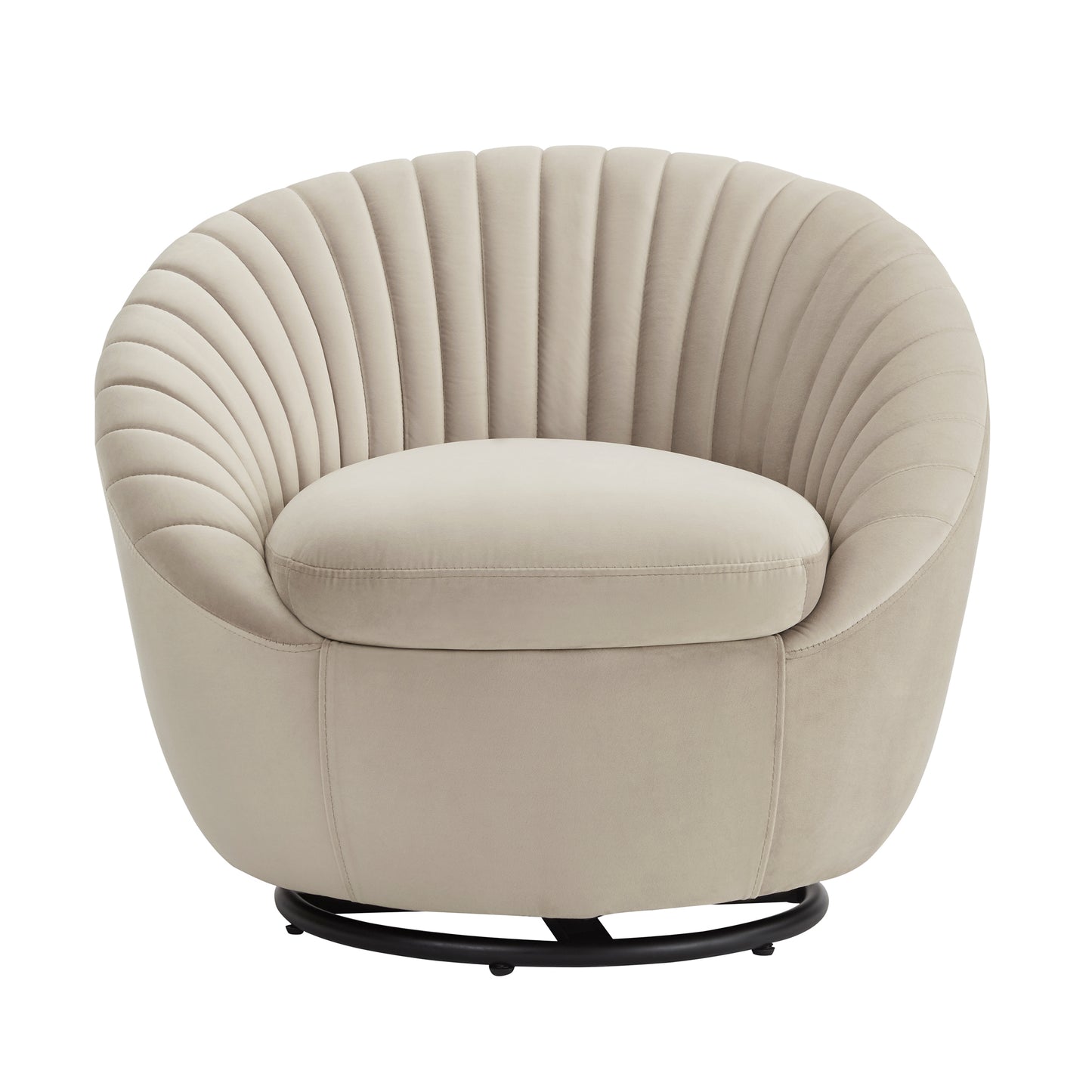 Bella Biege Velvet Swivel Accent Chair with Black Base