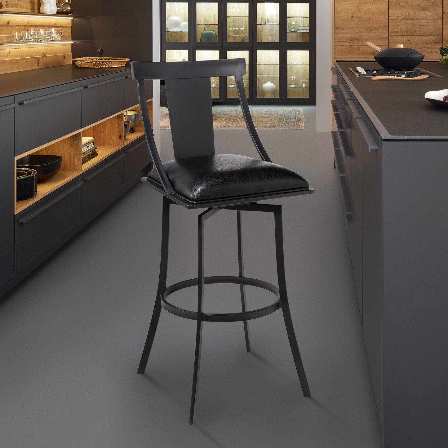 Brisbane Contemporary 26" Counter Height Barstool in Matte Black Finish