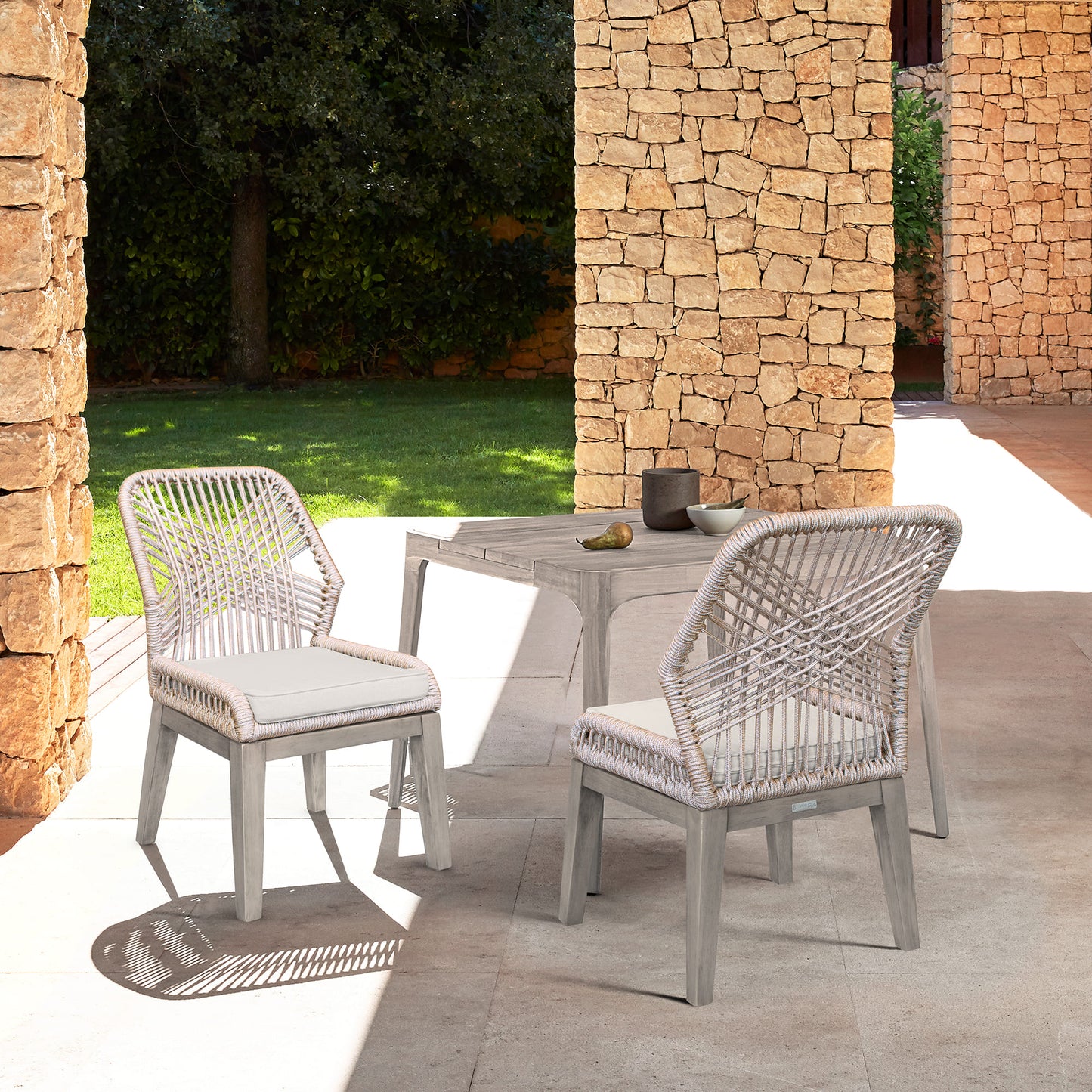 Costa Patio Outdoor Dining Chairs in Grey Acacia Wood and Rope - Set of 2
