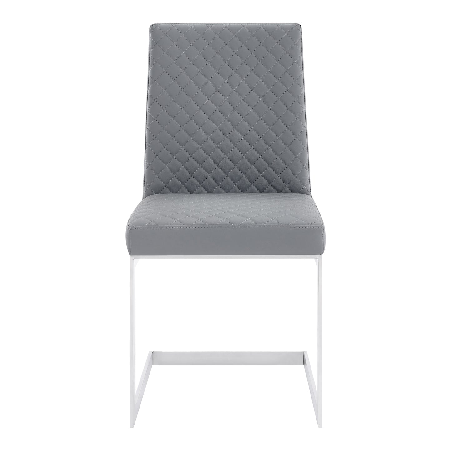 Copen Dining Chair in Brushed Stainless Steel and Gray Faux Leather - Set of 2