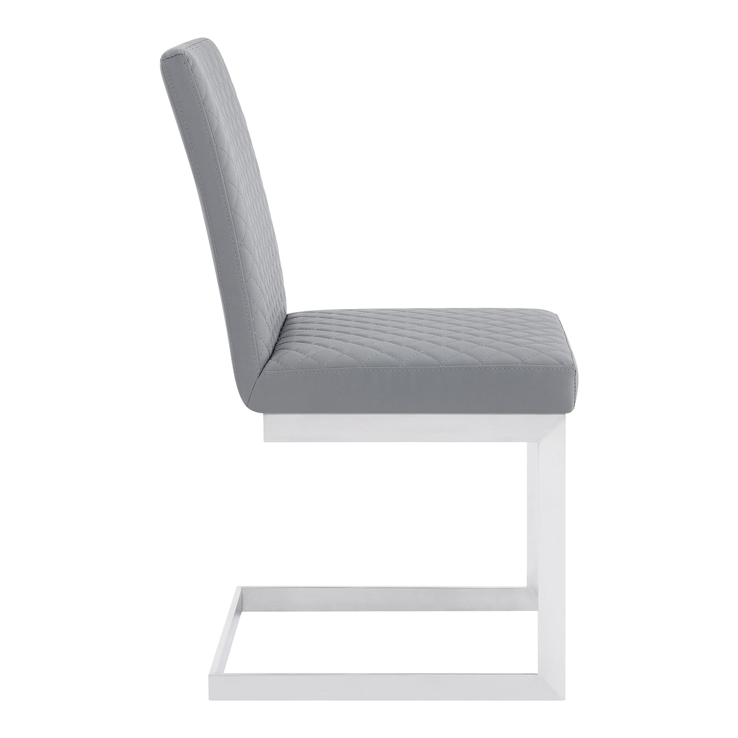 Copen Dining Chair in Brushed Stainless Steel and Gray Faux Leather - Set of 2