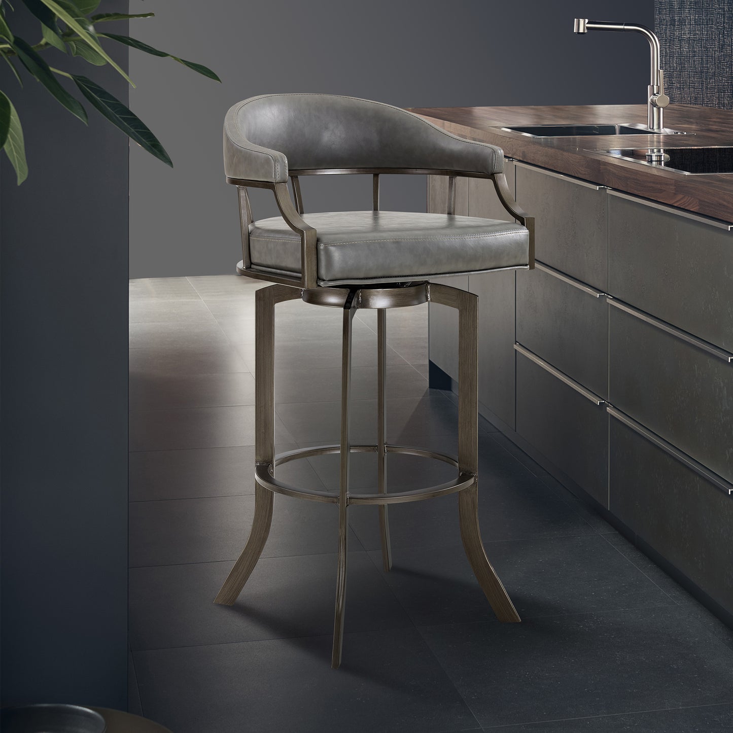 Edy Swivel 30" Mineral Finish and Gray Faux Leather Bar Stool
