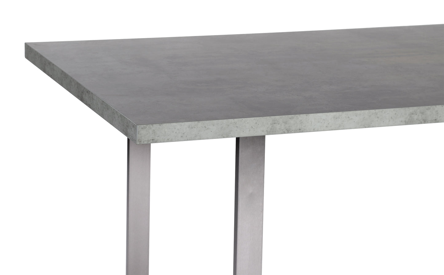 Dining Table with Cement Gray Laminate Top and Brushed Stainless Steel Base
