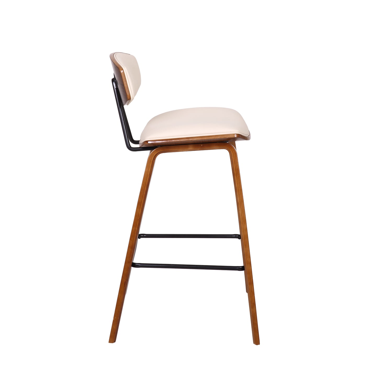 Fox 25.5" Counter Height Cream Faux Leather and Walnut Wood Bar Stool