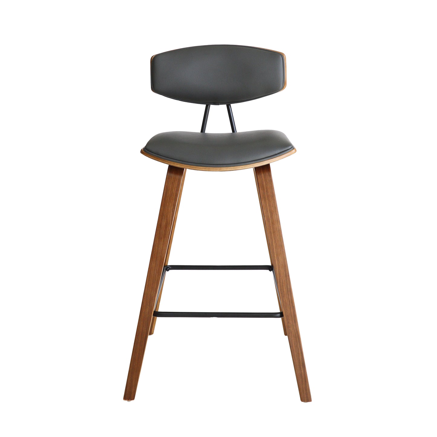 Fox 28.5" Bar Height Grey Faux Leather and Walnut Wood Bar Stool