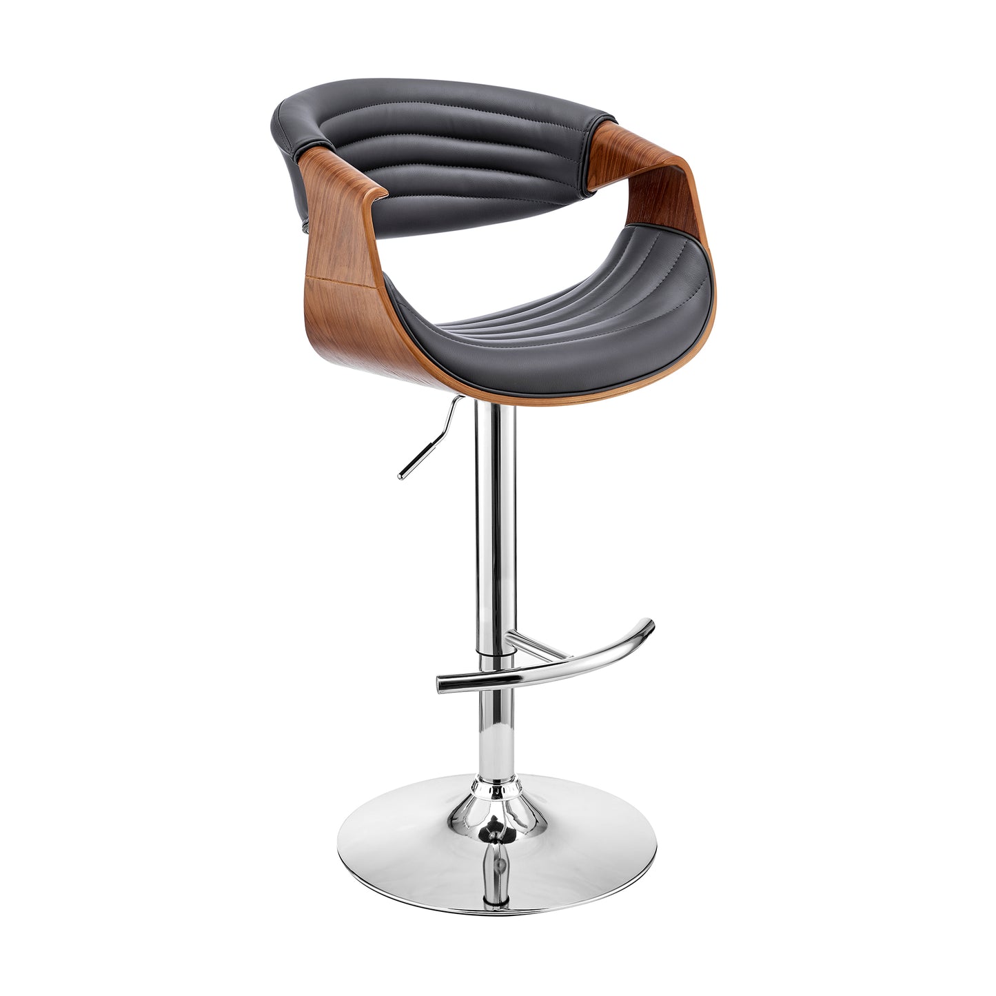 Gionni Adjustable Swivel Grey Faux Leather and Walnut Wood Bar Stool