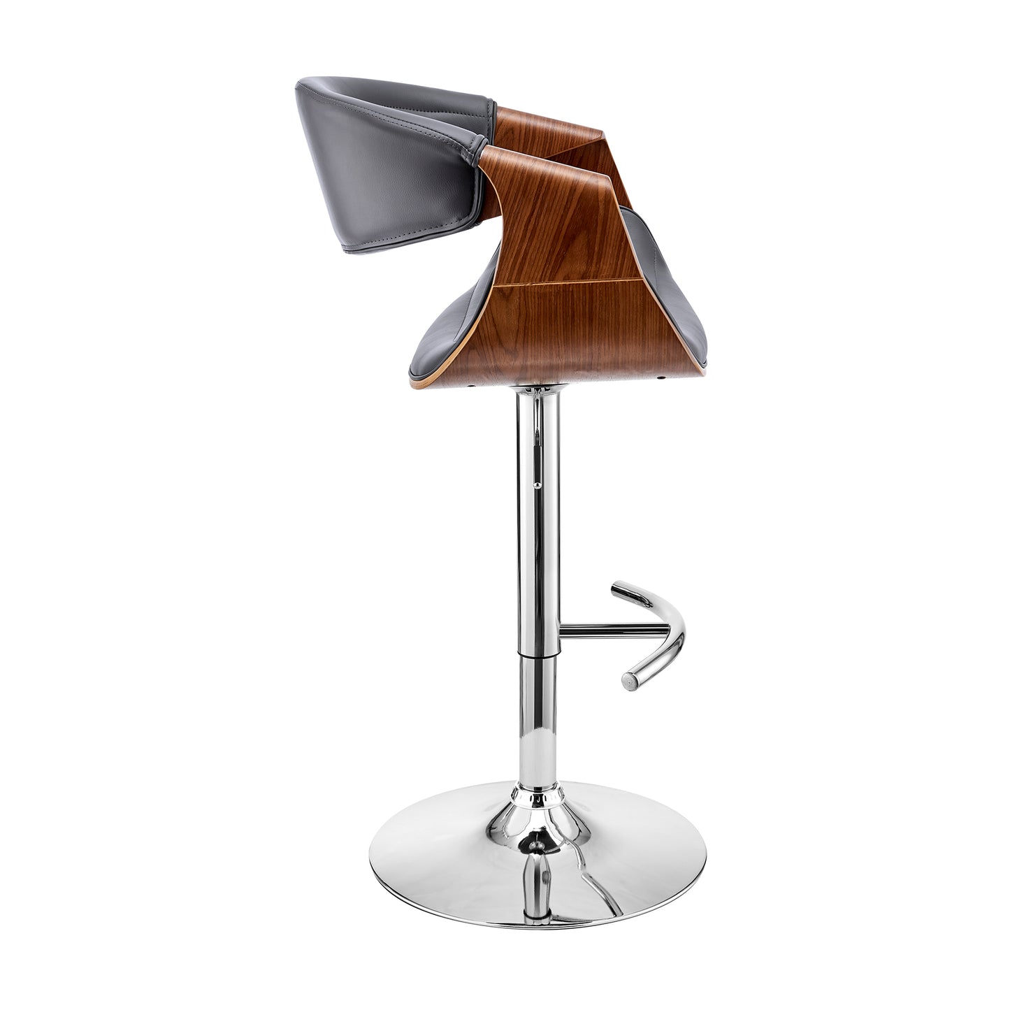 Gionni Adjustable Swivel Grey Faux Leather and Walnut Wood Bar Stool