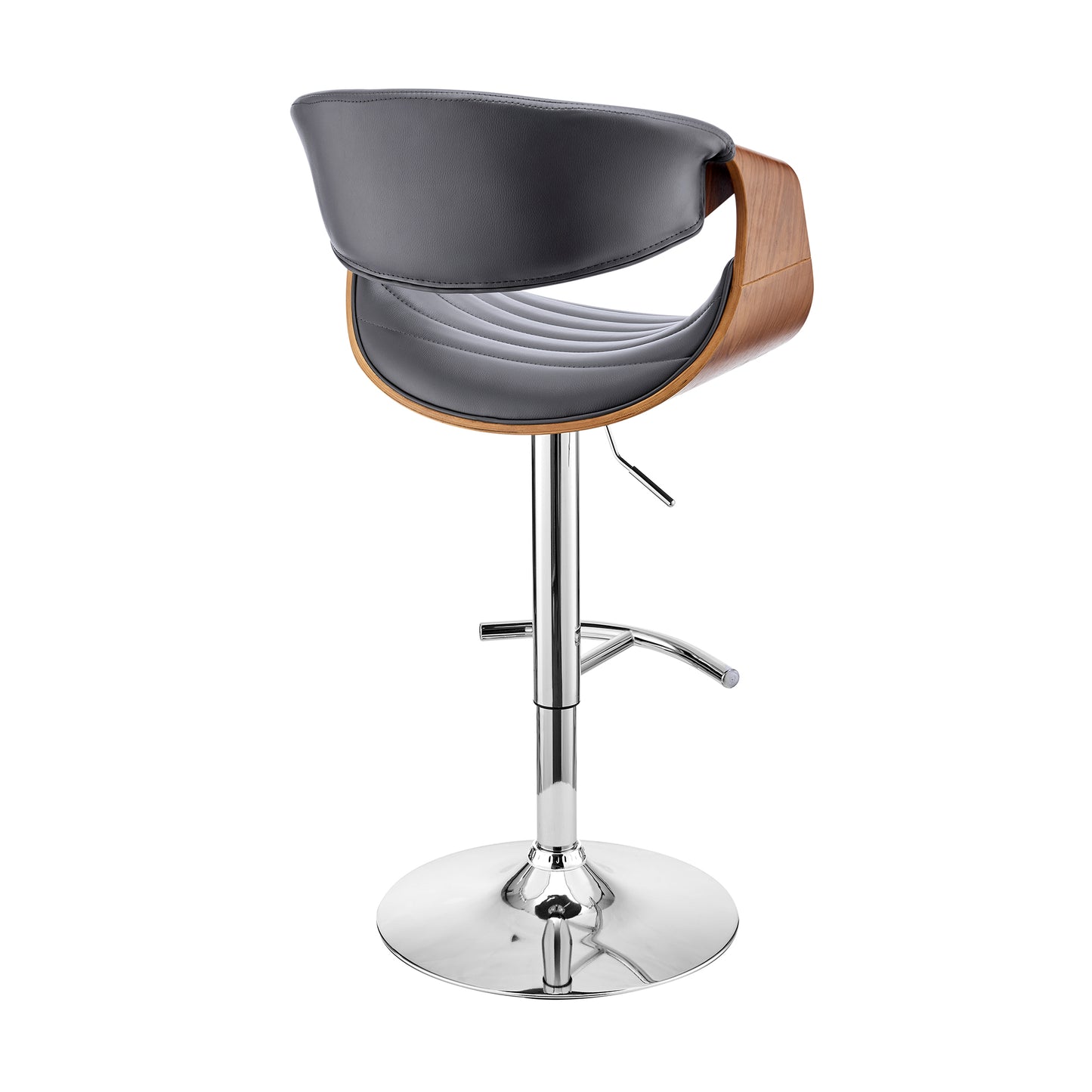 Gionni Adjustable Swivel Grey Faux Leather and Walnut Wood Bar Stool