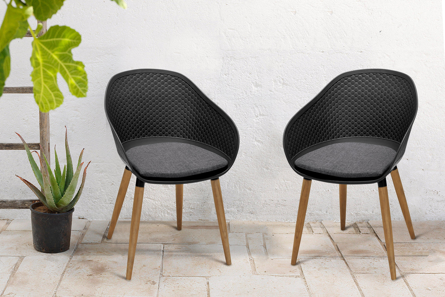 Ipanema Outdoor Dining Chair with Teak Legs and Dark Grey Olefin - Set of 2