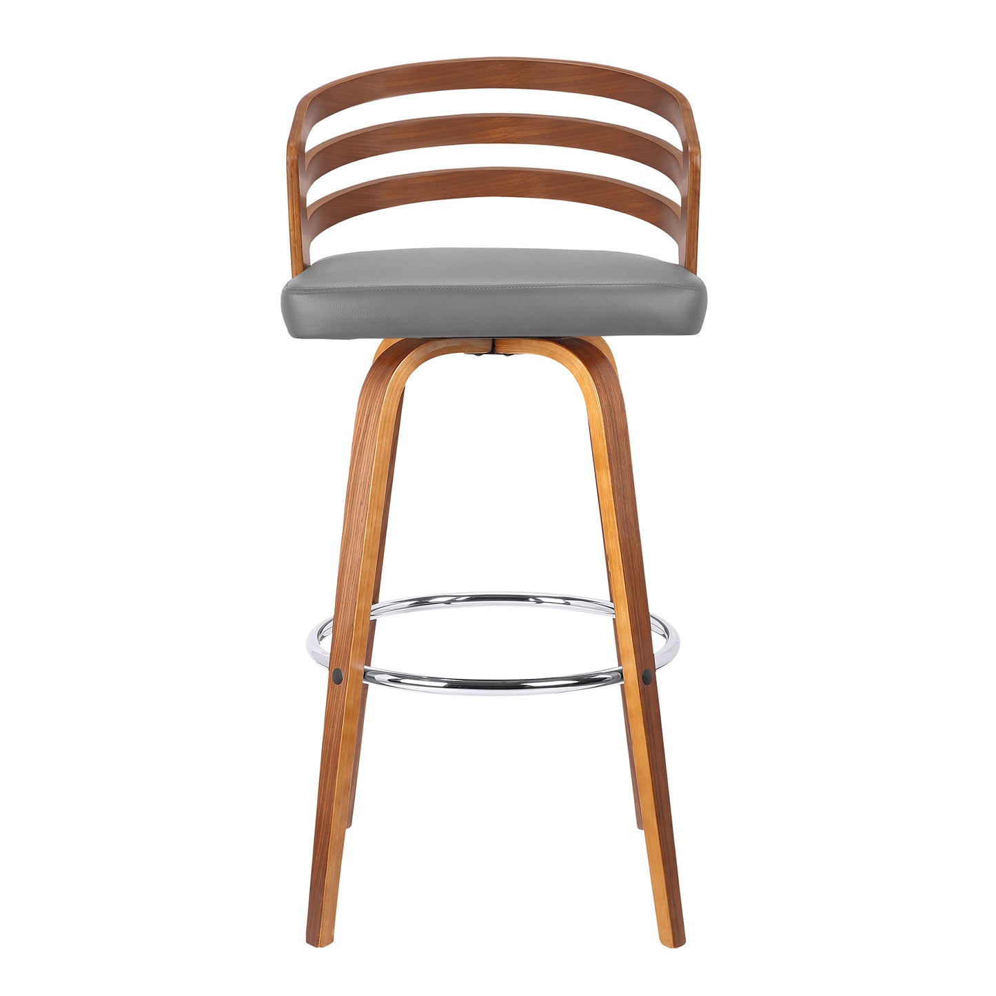 Jayden 26" Counter Height Swivel Grey Faux Leather and Walnut Wood Bar Stool
