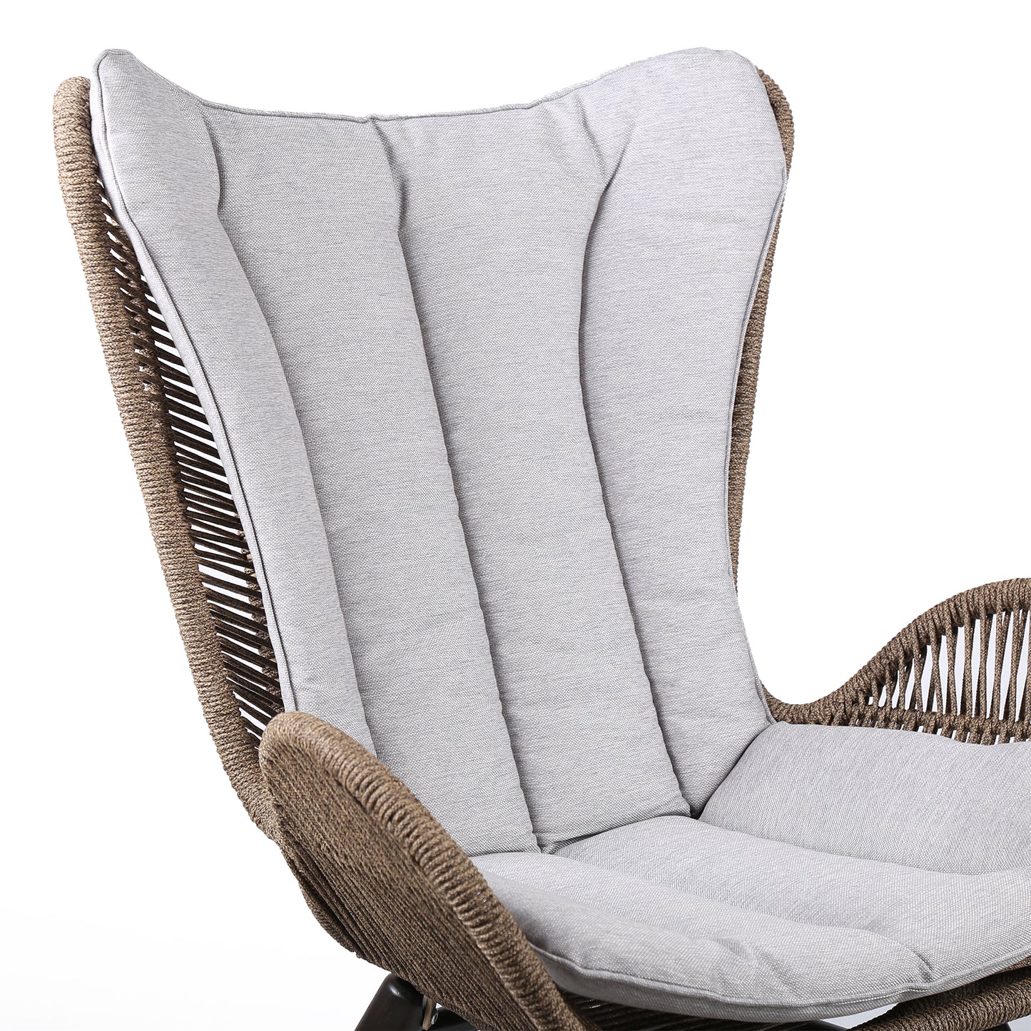 King Indoor Lounge Chair in Dark Eucalyptus Wood with Truffle and Grey Cushion
