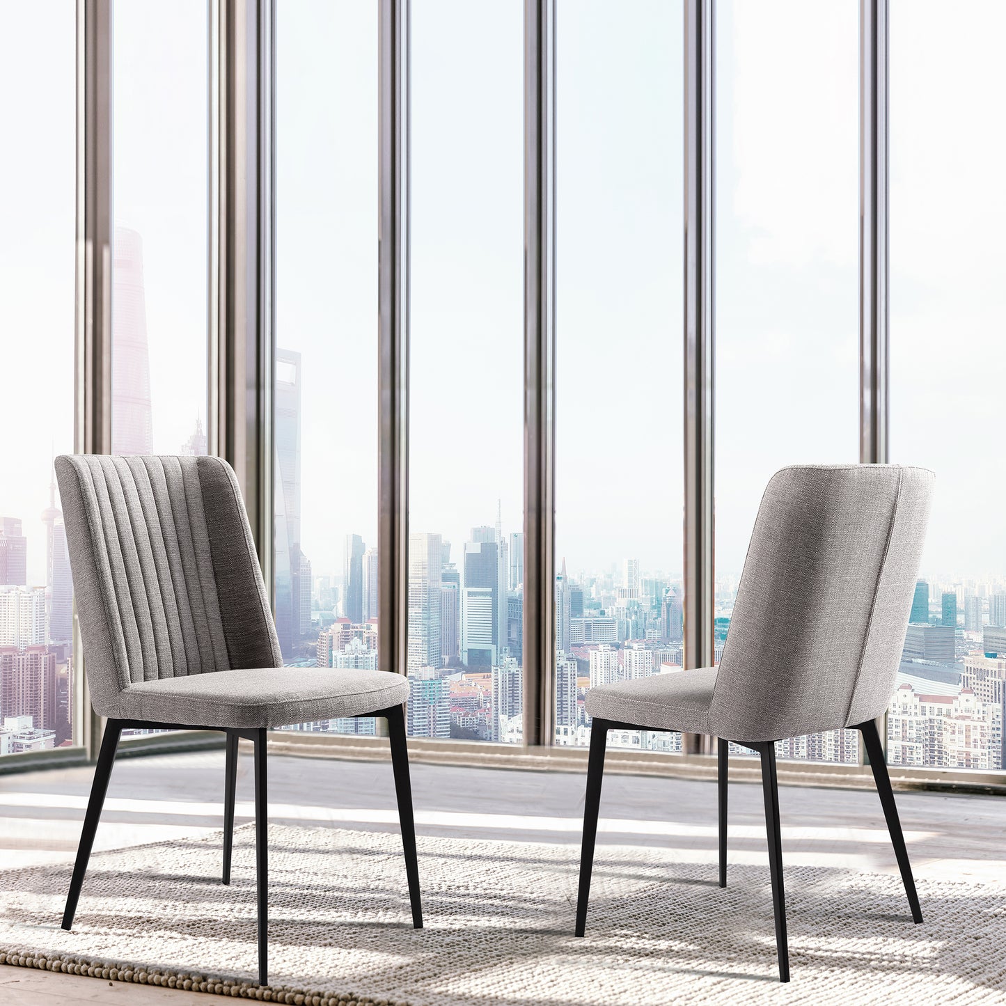 Maine Dining Chair in Matte Black Finish and Gray Fabric - Set of 2