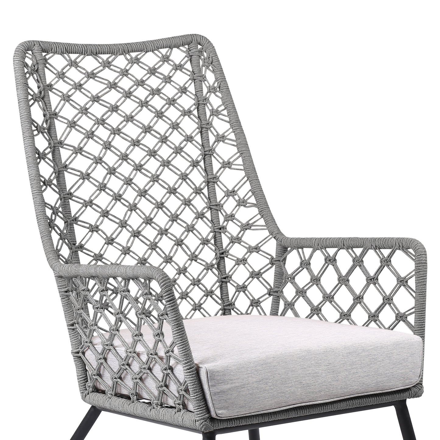 Marco Indoor Outdoor Steel Lounge Chair with Grey Rope and Grey Cushion