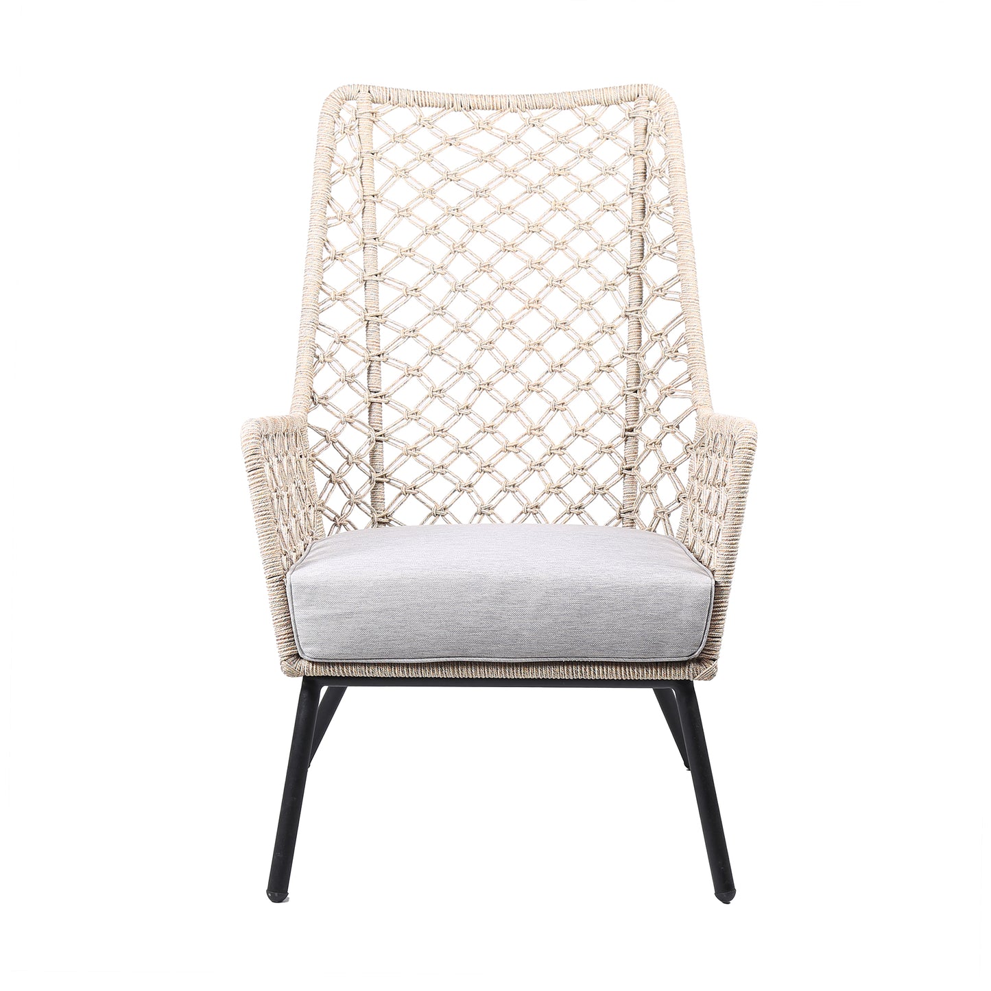 Marco Indoor Steel Lounge Chair with Natural Springs Rope and Grey Cushion