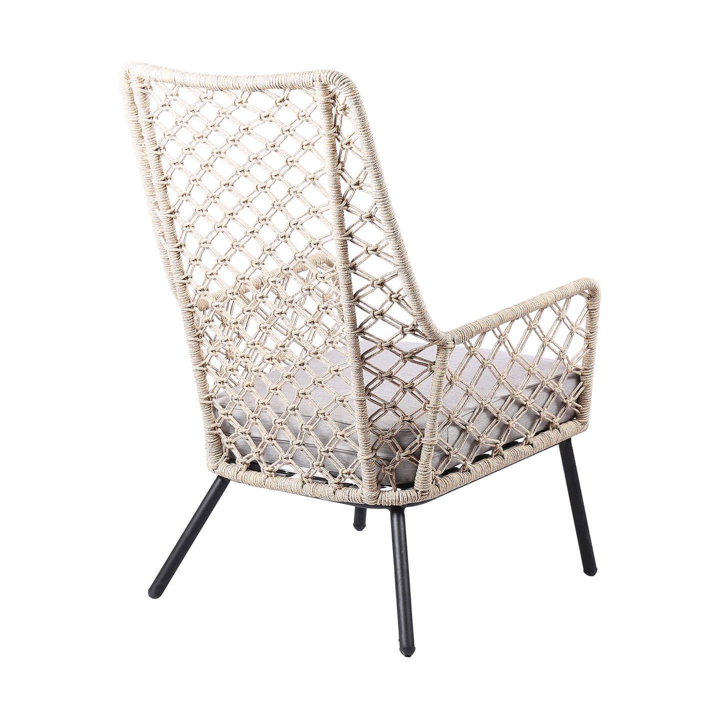 Marco Indoor Steel Lounge Chair with Natural Springs Rope and Grey Cushion