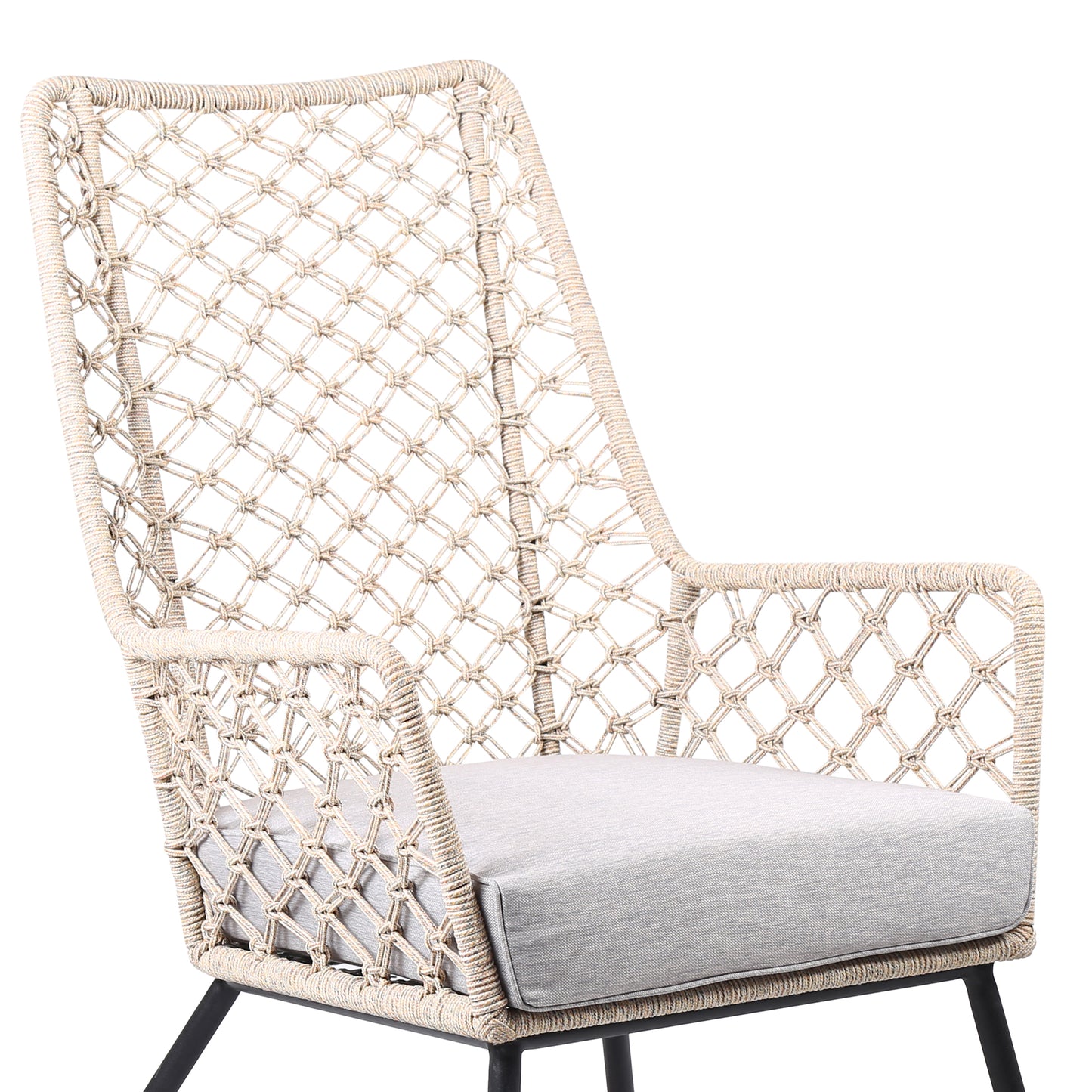 Marco Indoor Steel Lounge Chair with Natural Springs Rope and Grey Cushion