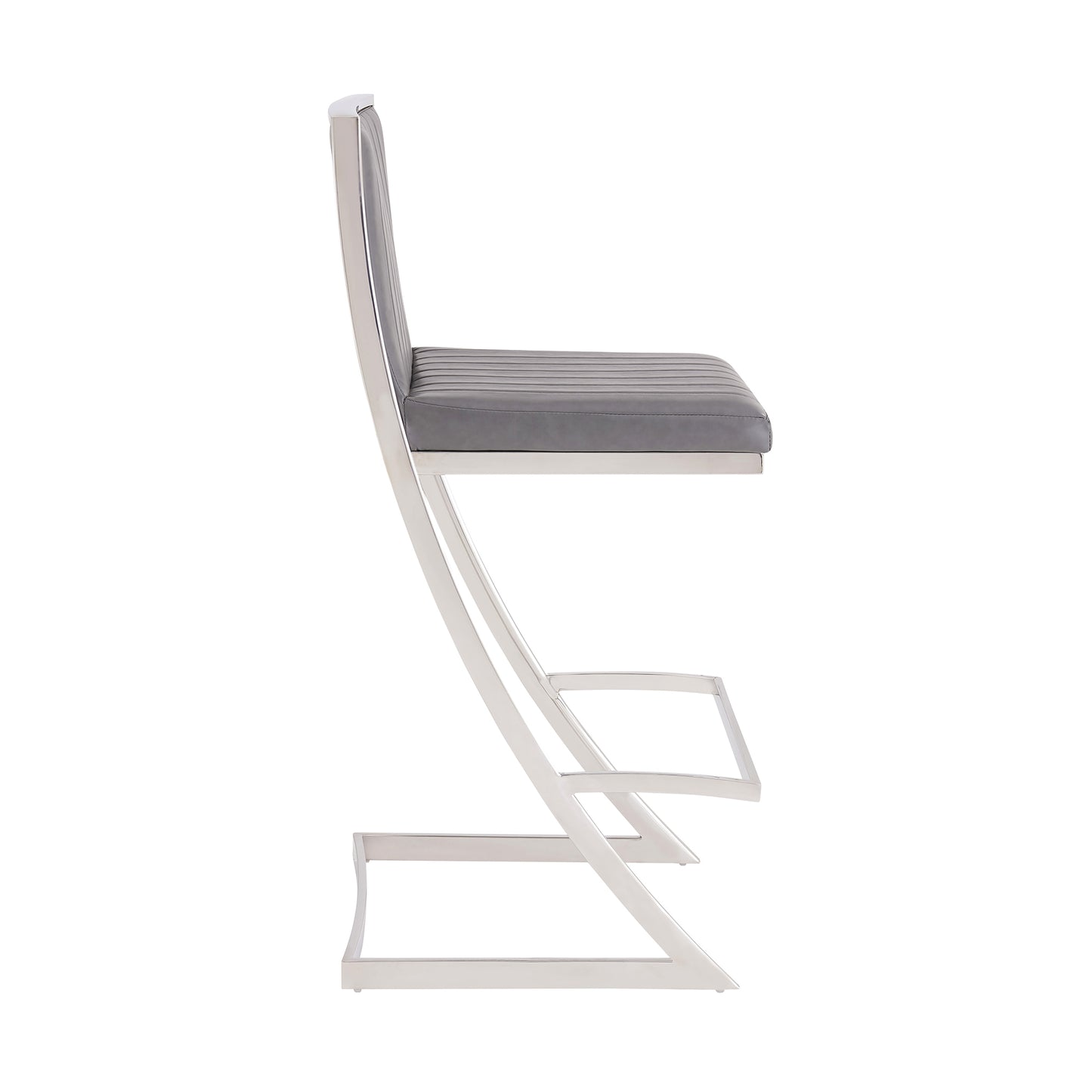 Marc 26" Vintage Gray Faux Leather and Brushed Stainless Steel Bar Stool