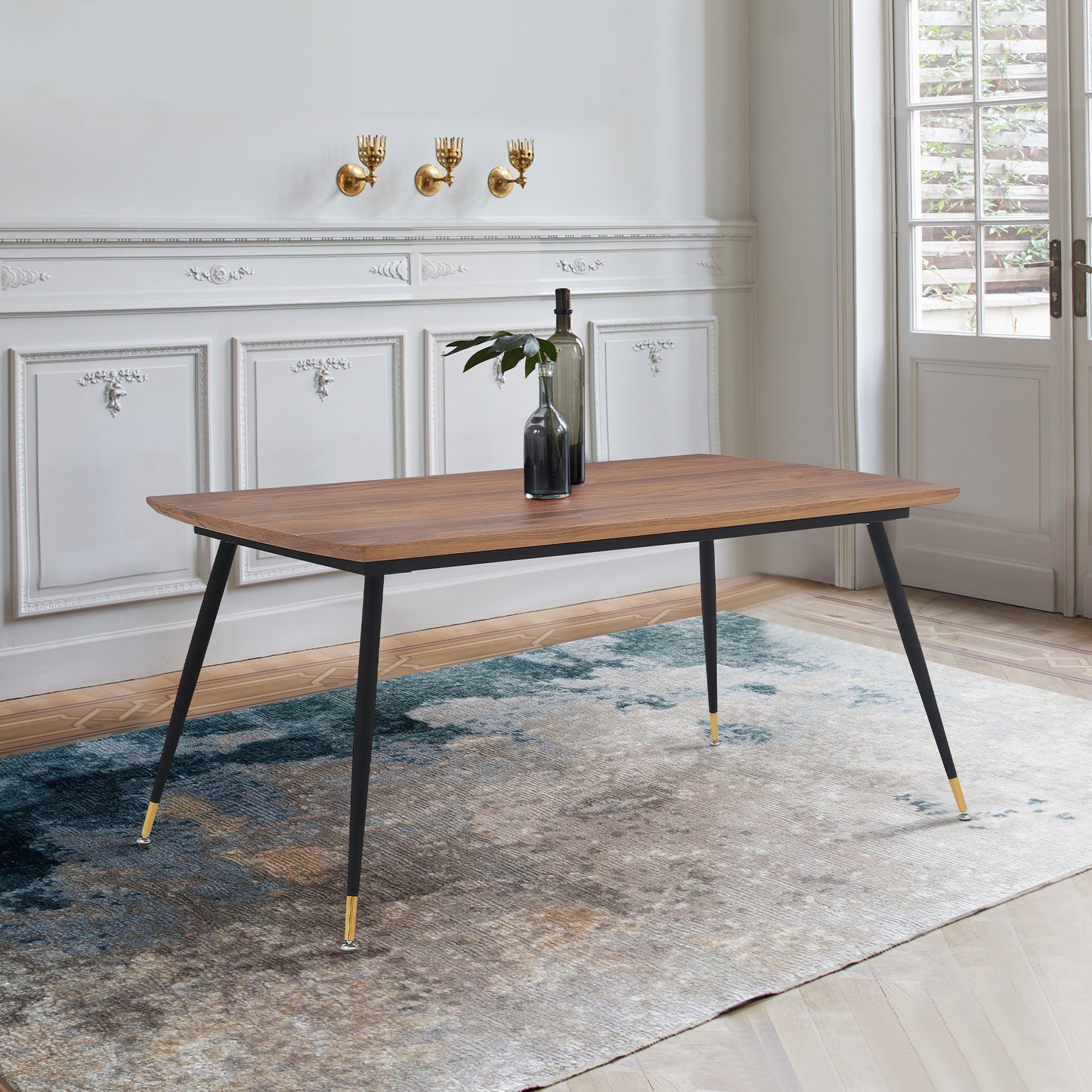 Messina Modern Walnut and Metal Dining Room Table