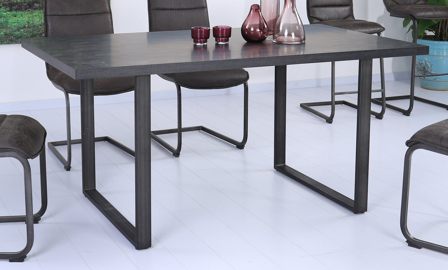 Newark Contemporary Dining Table in Gray and Rusted Black