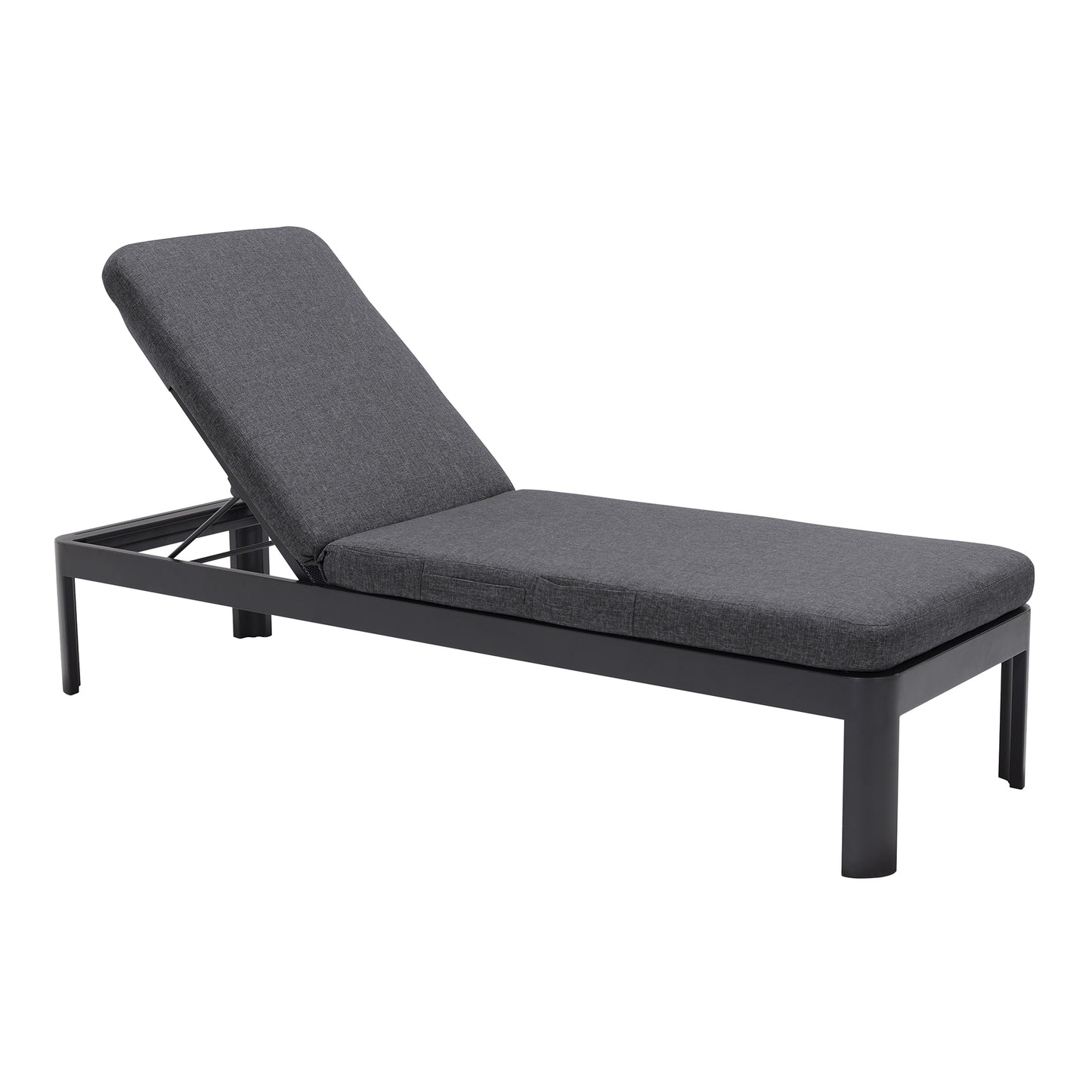 Portals Outdoor Chaise Lounge Chair in Black Finish and Grey Cushions