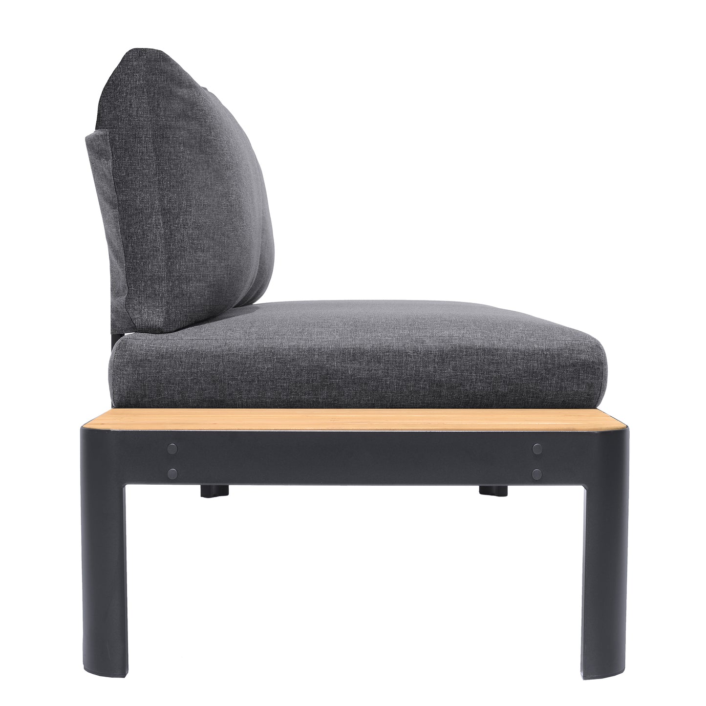 Portals Sofa in Black Finish with Natural Teak Wood Accent and Grey Cushions