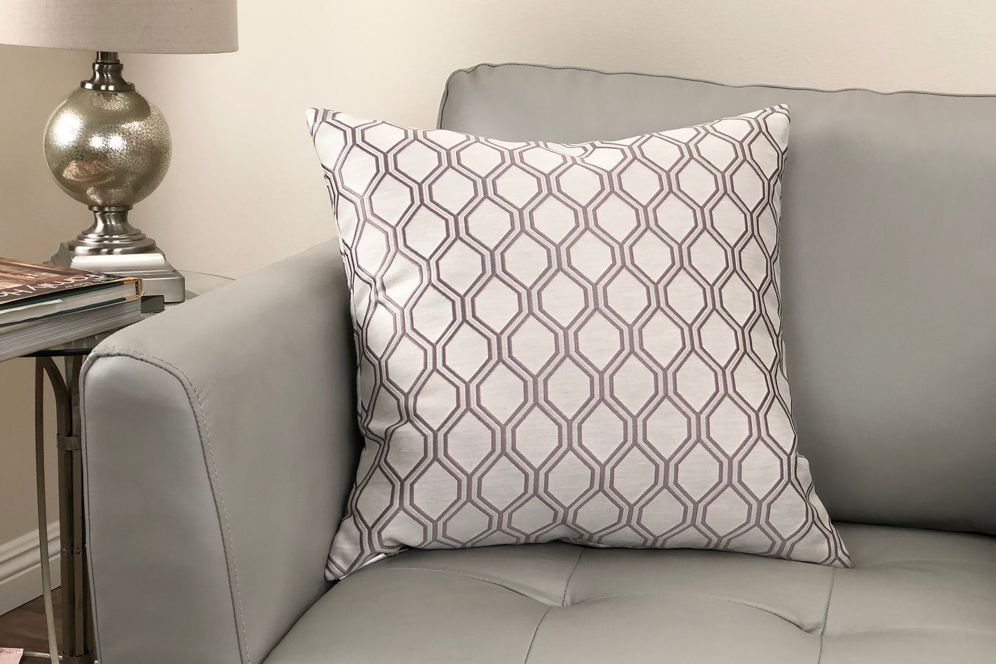 Andante Decorative Feather and Down Throw Pillow In Birch Jacquard Fabric