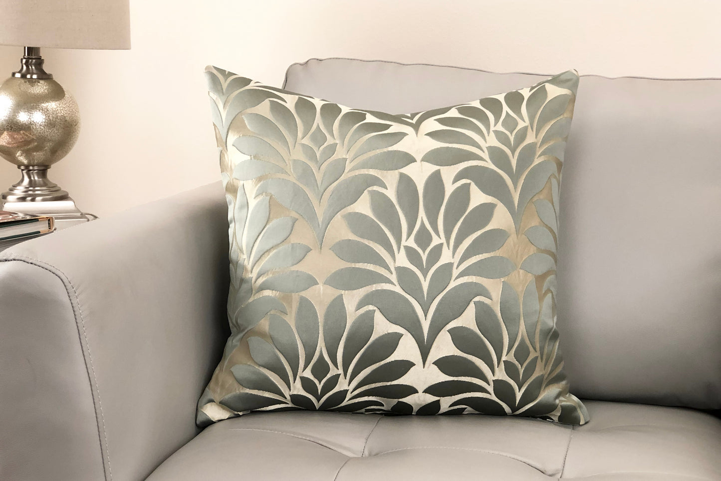 Gisela Decorative Feather and Down Throw Pillow In Jade Jacquard Fabric