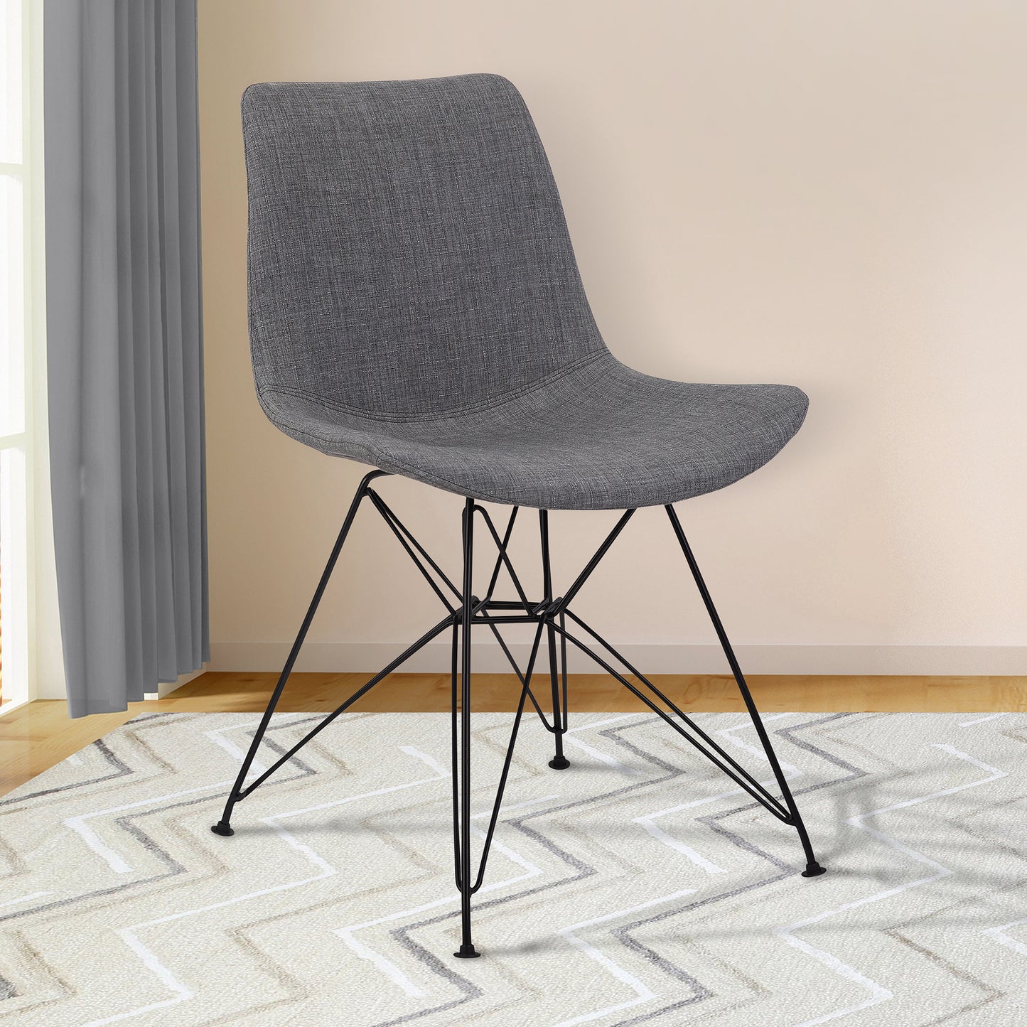 Palmetto Contemporary Dining Chair in Charcoal Fabric with Black Metal Legs