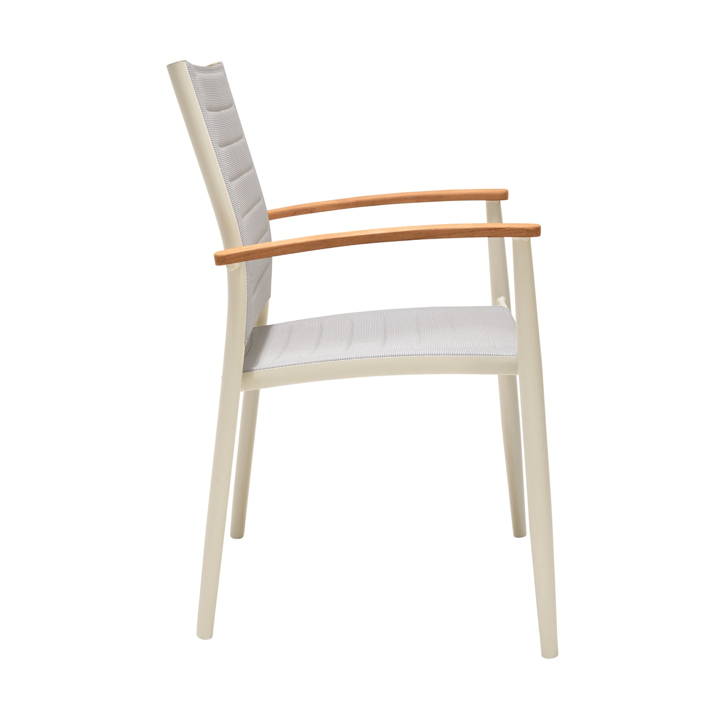 Portals Coral Sand Aluminum Stacking Dining Chair with Teak Arms - Set of 2