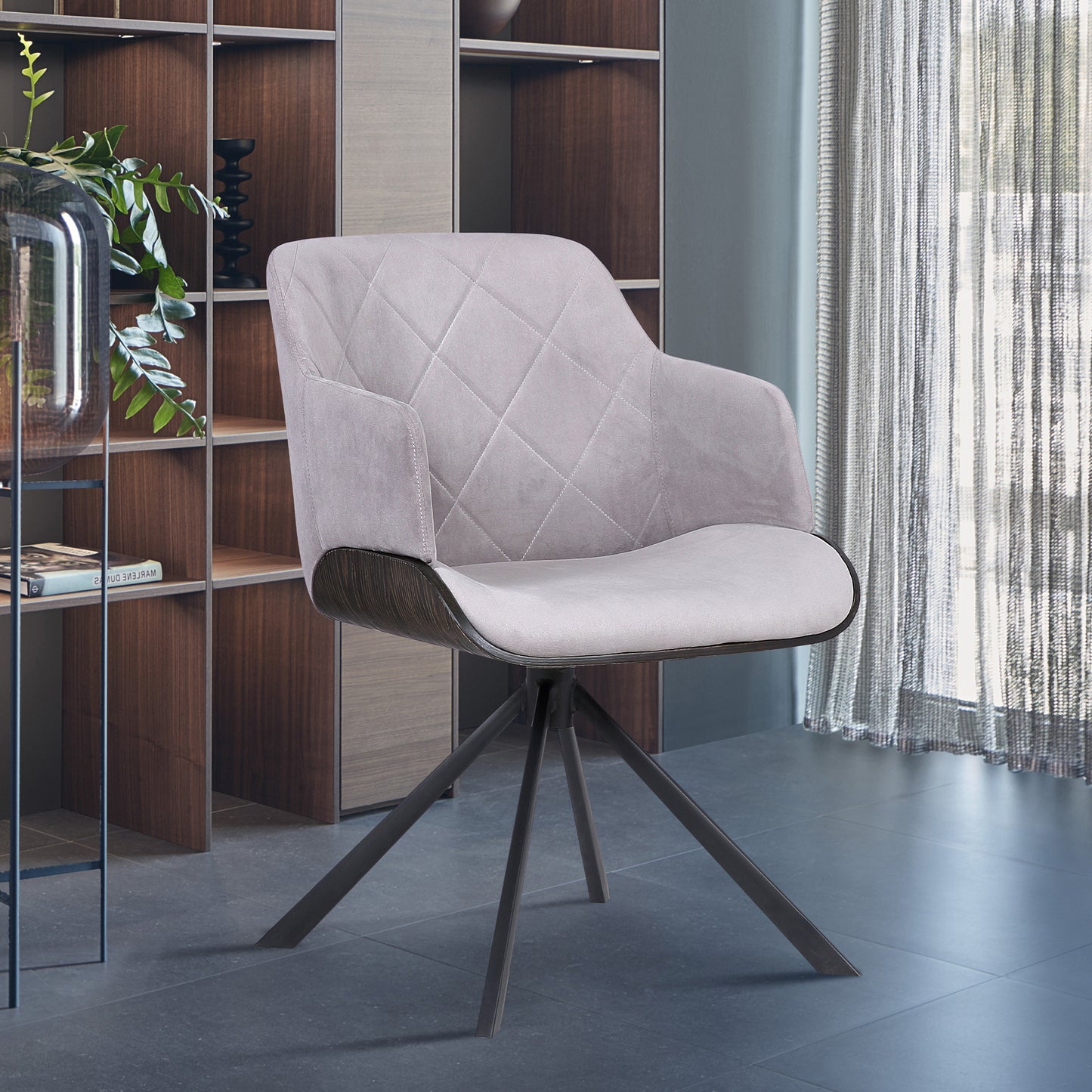 Puma Contemporary Dining Chair in Black Powder Coated Finish with Gray Velvet