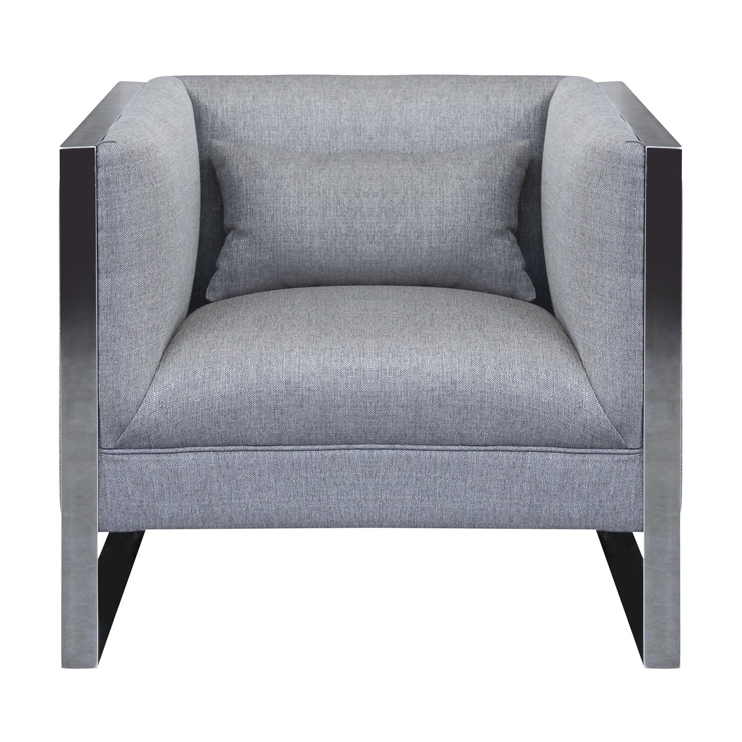 Royce Contemporary Chair With Polished Stainless Steel and Gray Fabric