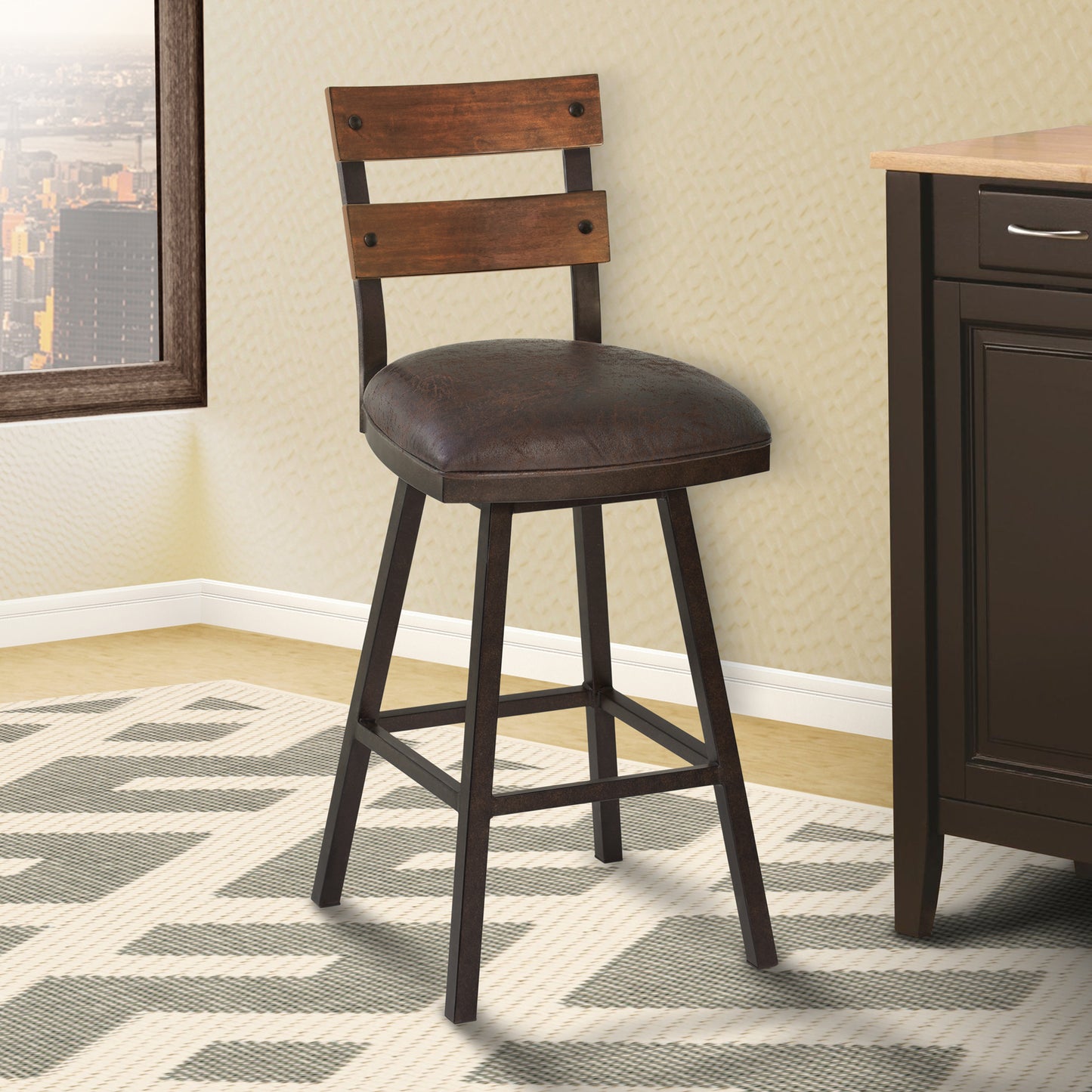 Saugus 30" Bar Height Metal Swivel Barstool in Bandero Espresso Fabric