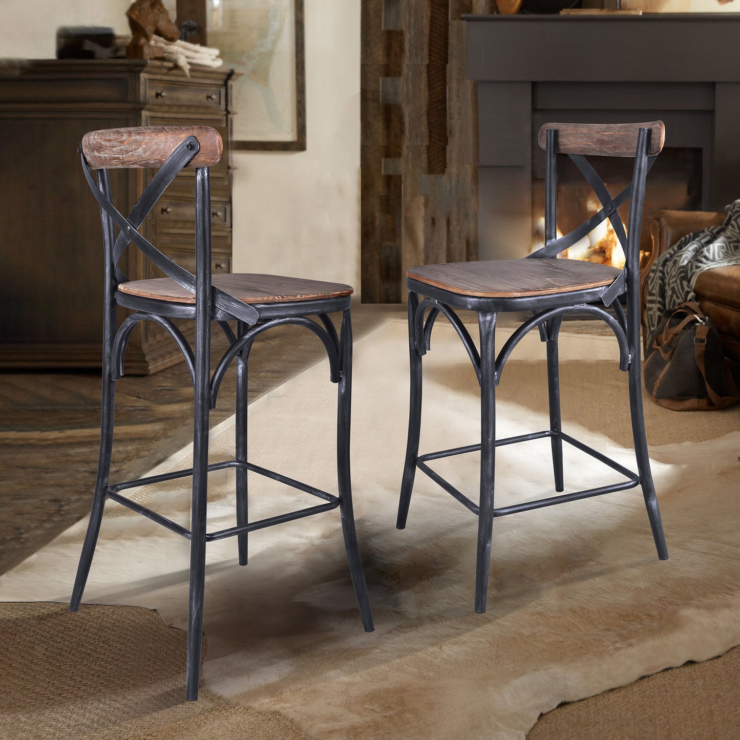 Sloan Industrial 30" Bar Height Barstool in Industrial Gray and Pine Wood